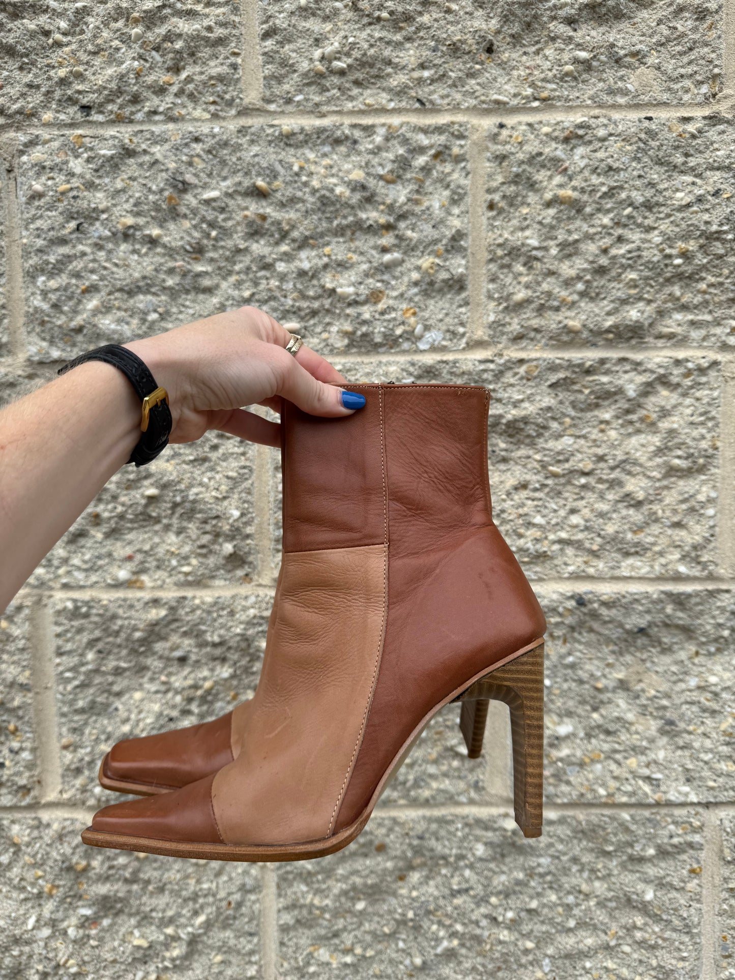 1980s Leather Color Block Boots Size 8