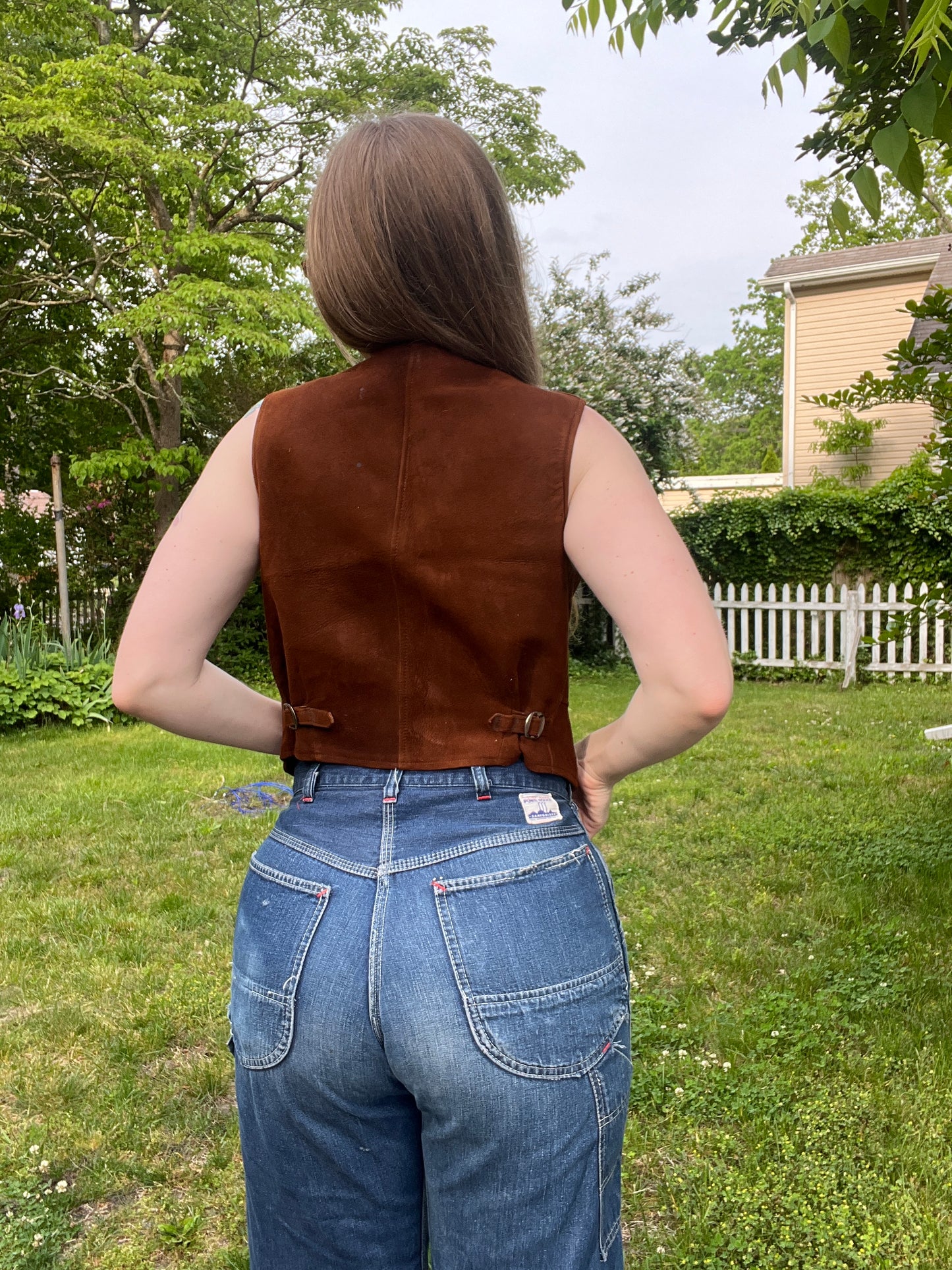 1930s 1940s Buckle Back Suede Zip Up Vest