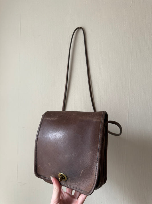 Coach Compact Pouch Brown Leather Crossbody