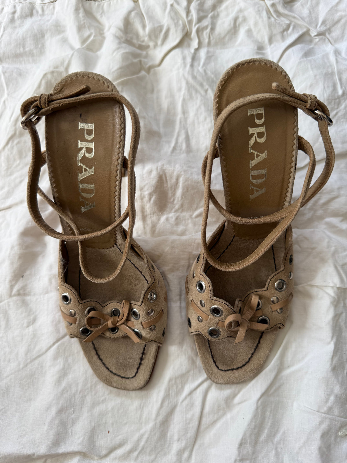 Vintage Cream Suede Leather Prada Grommet Pumps 36
