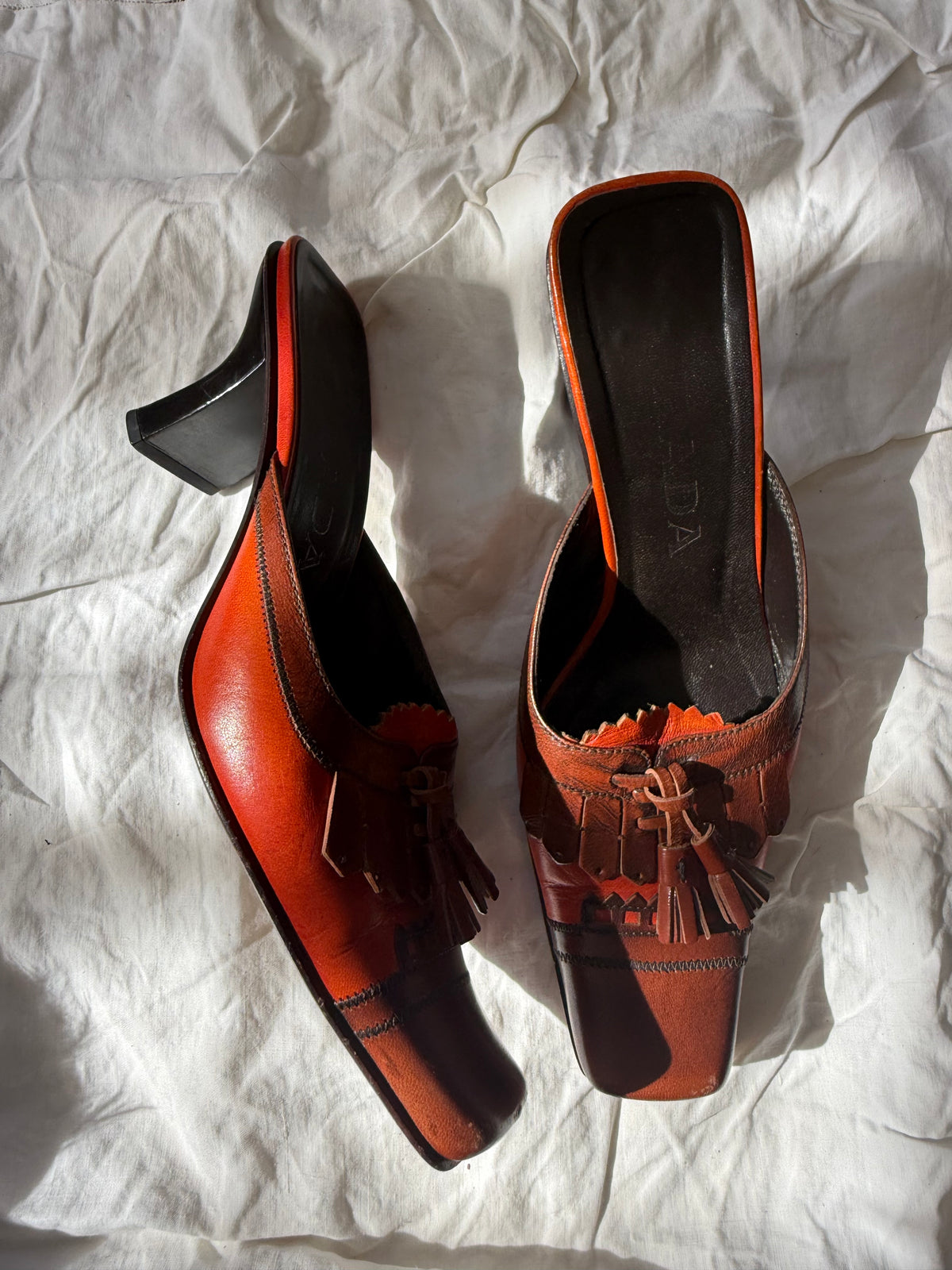 Vintage Burnt Orange Leather Prada Tassel Mule Heel 36.5