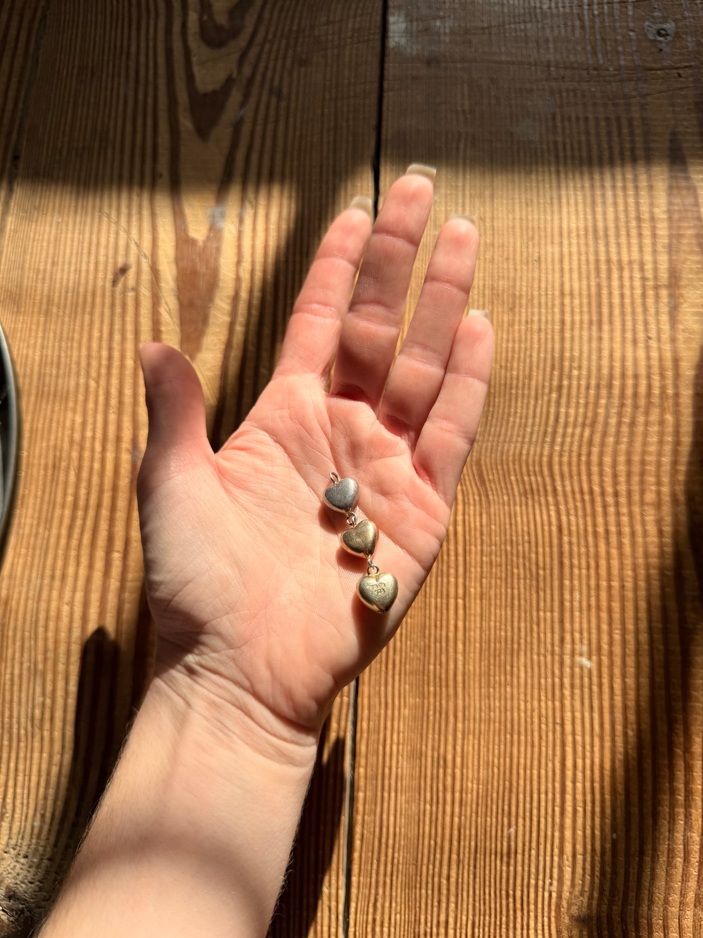 Tiffany & Co 3 Tiered Tri Color Hanging Heart Pendant