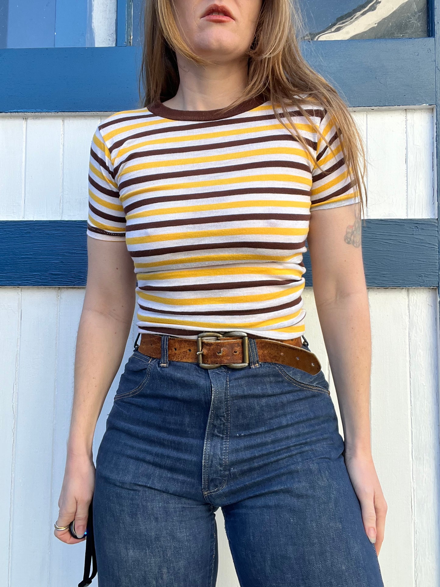 1970s Brown Striped Tee XS/S