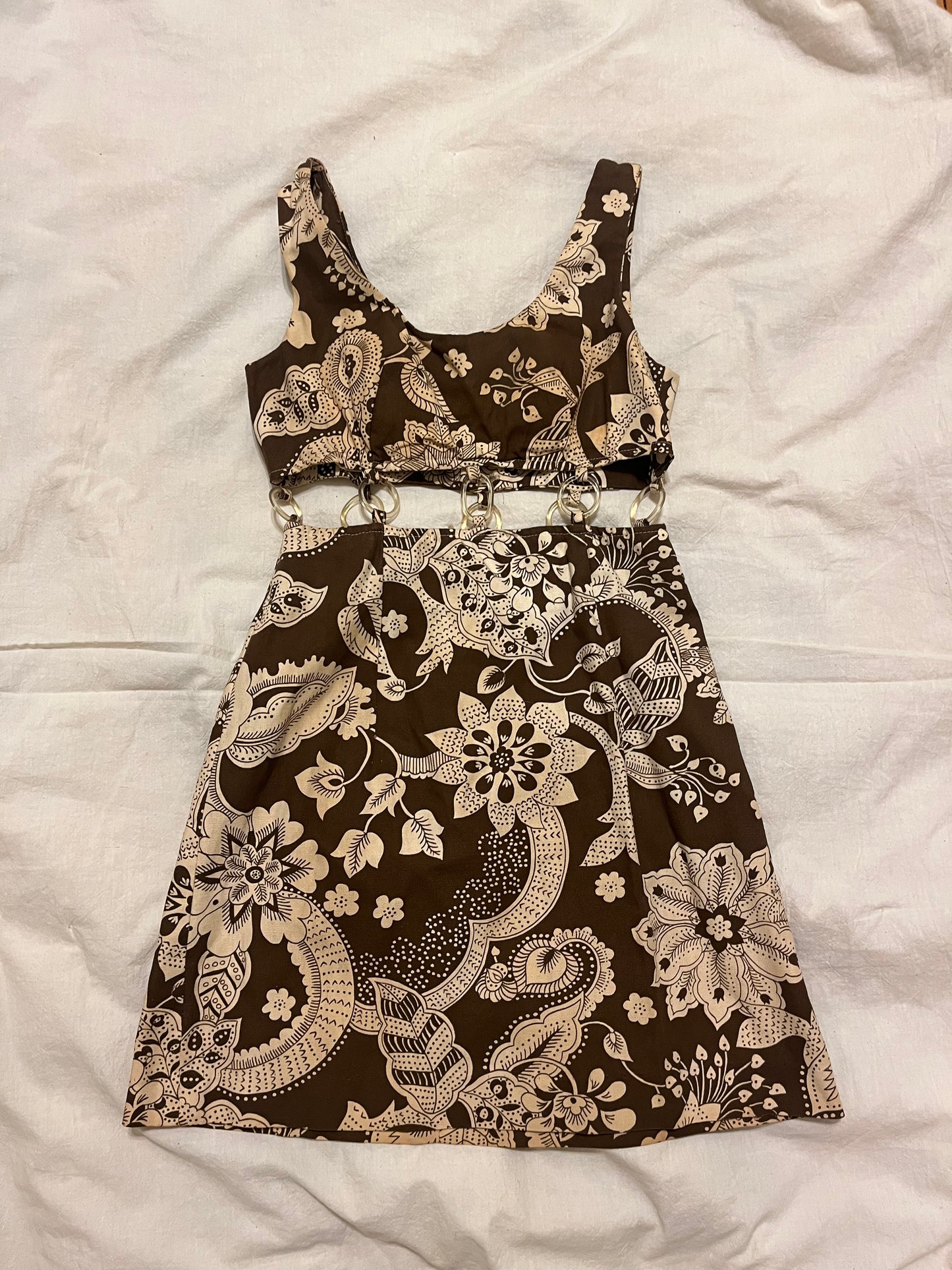 1970s Cut Out O-Ring Mini Dress