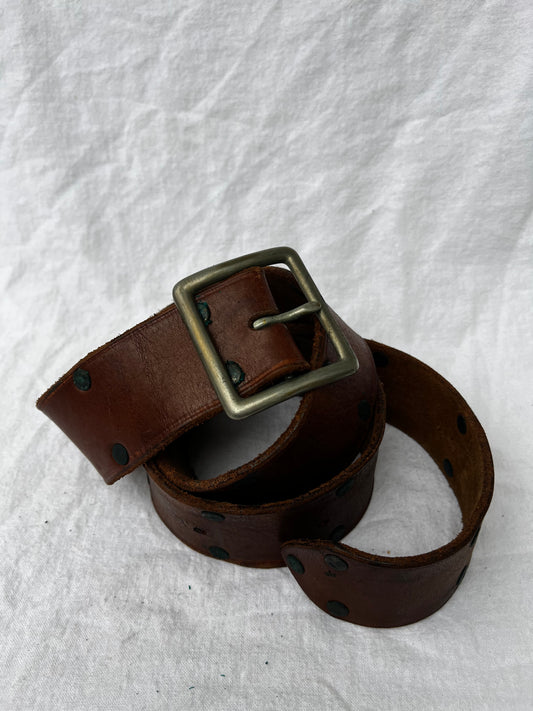 Brown Leather Belt With Brass Buckle 23”-39”