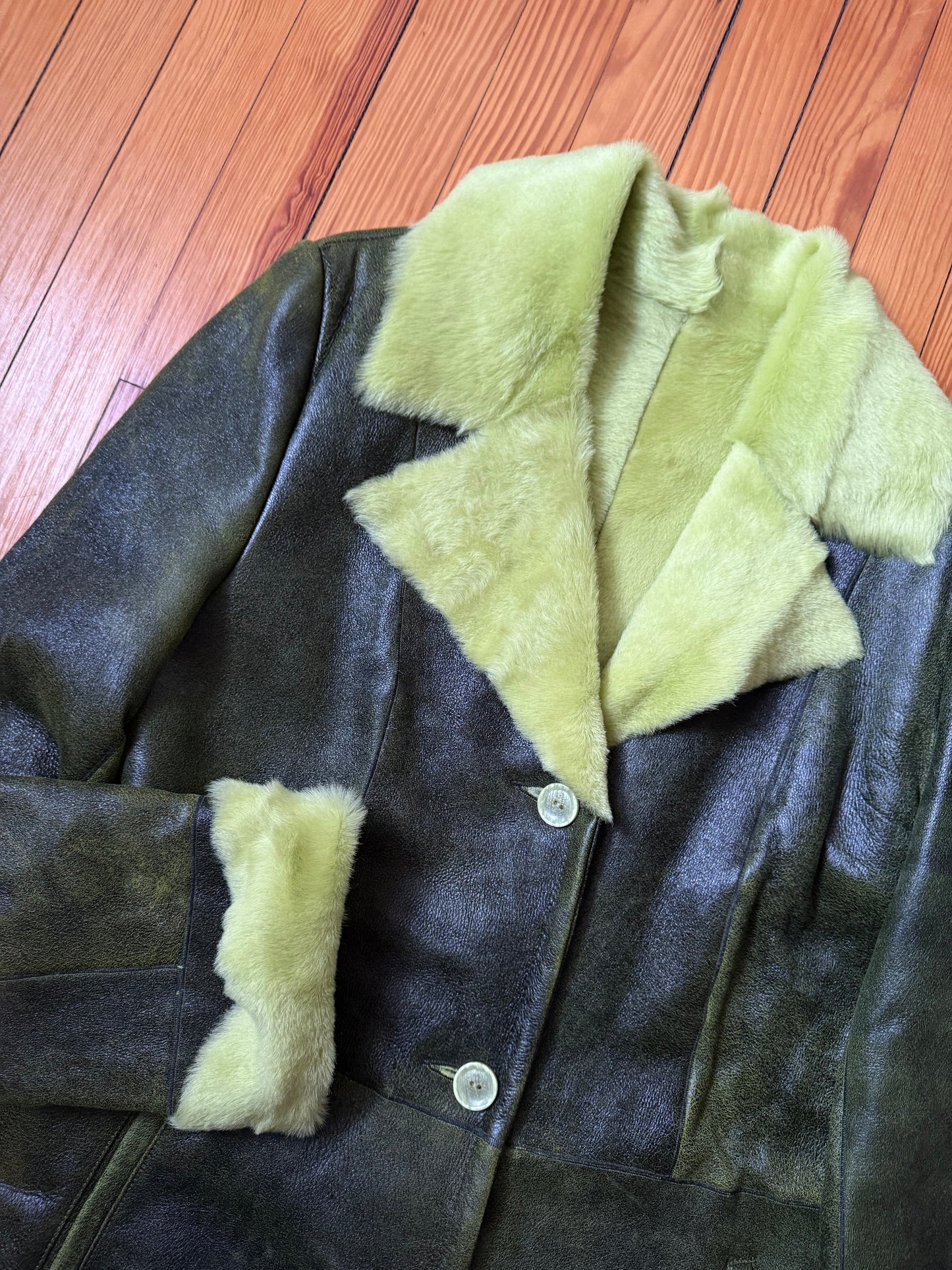 Italian Soft Leather with Green Hair on Hide Jacket