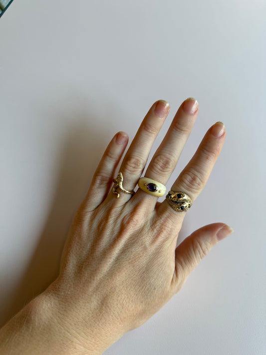 Ivory Ring With Amethyst & 14K Gold Size 6.5