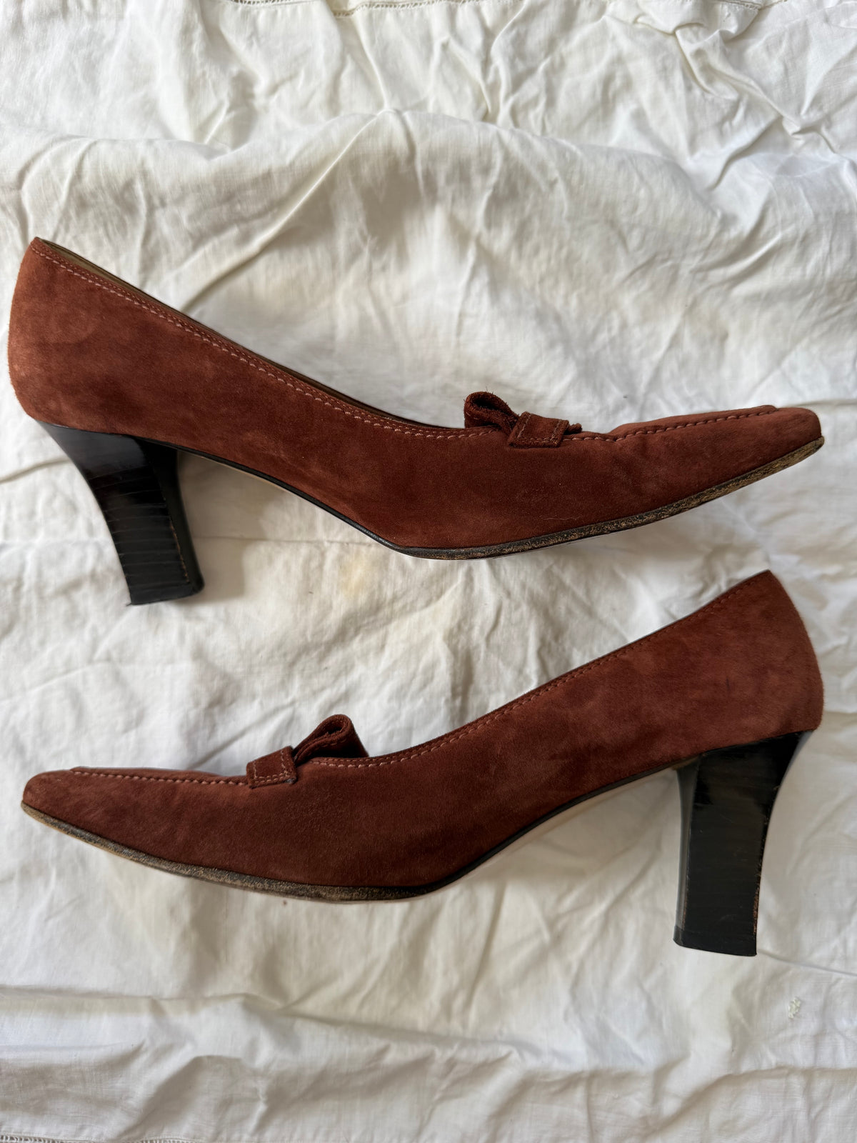 Vintage Rust Brown Ferragamo Suede Leather Pumps 7.5