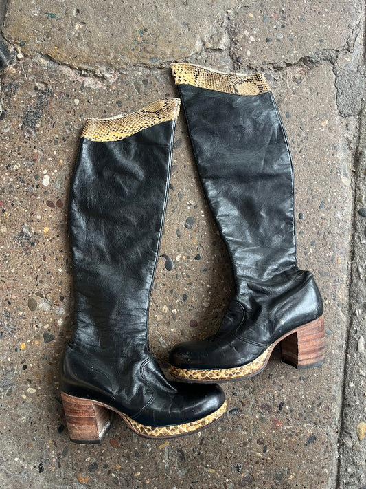 1970s Snakeskin and Leather Platform Boots