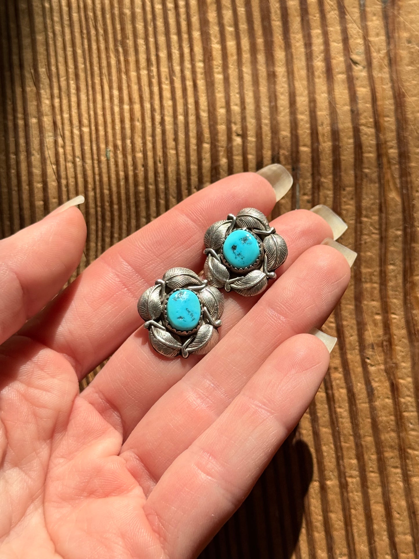 925 Silver & Turquoise Earrings Floral Leaf Ring