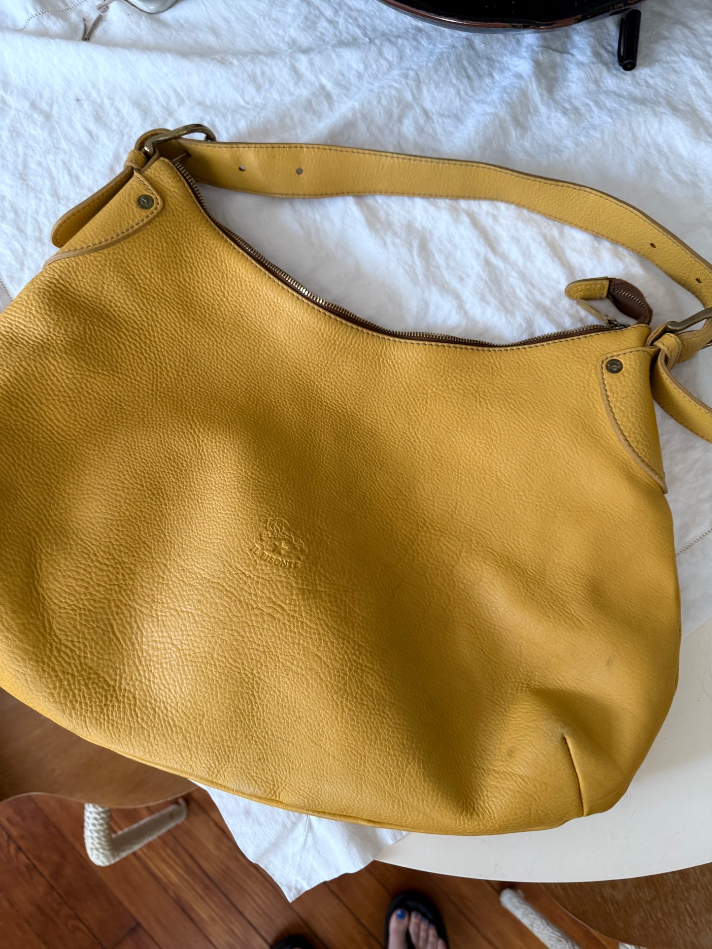 1990s Yellow Leather Il Bisonte Hobo Shoulder Bag