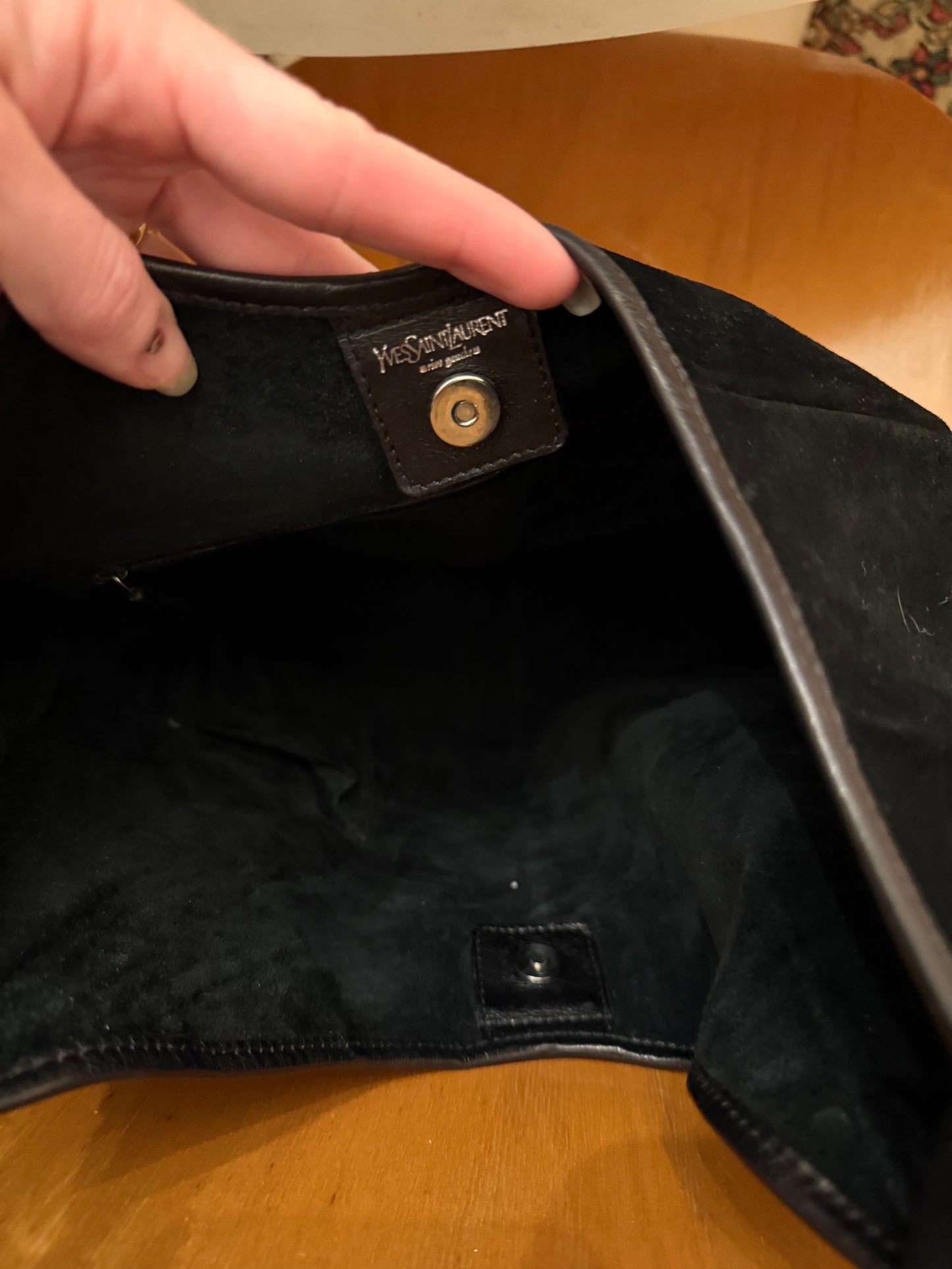 Vintage YSL Mombasa Black Suede Purse with Metal Horn
