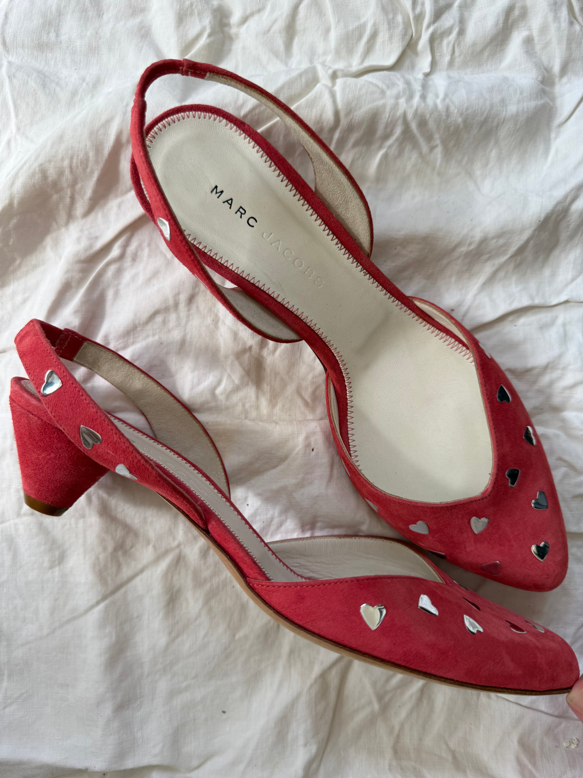 Vintage Marc Jacobs Pink Suede Heels with Heart Detailing 9.5