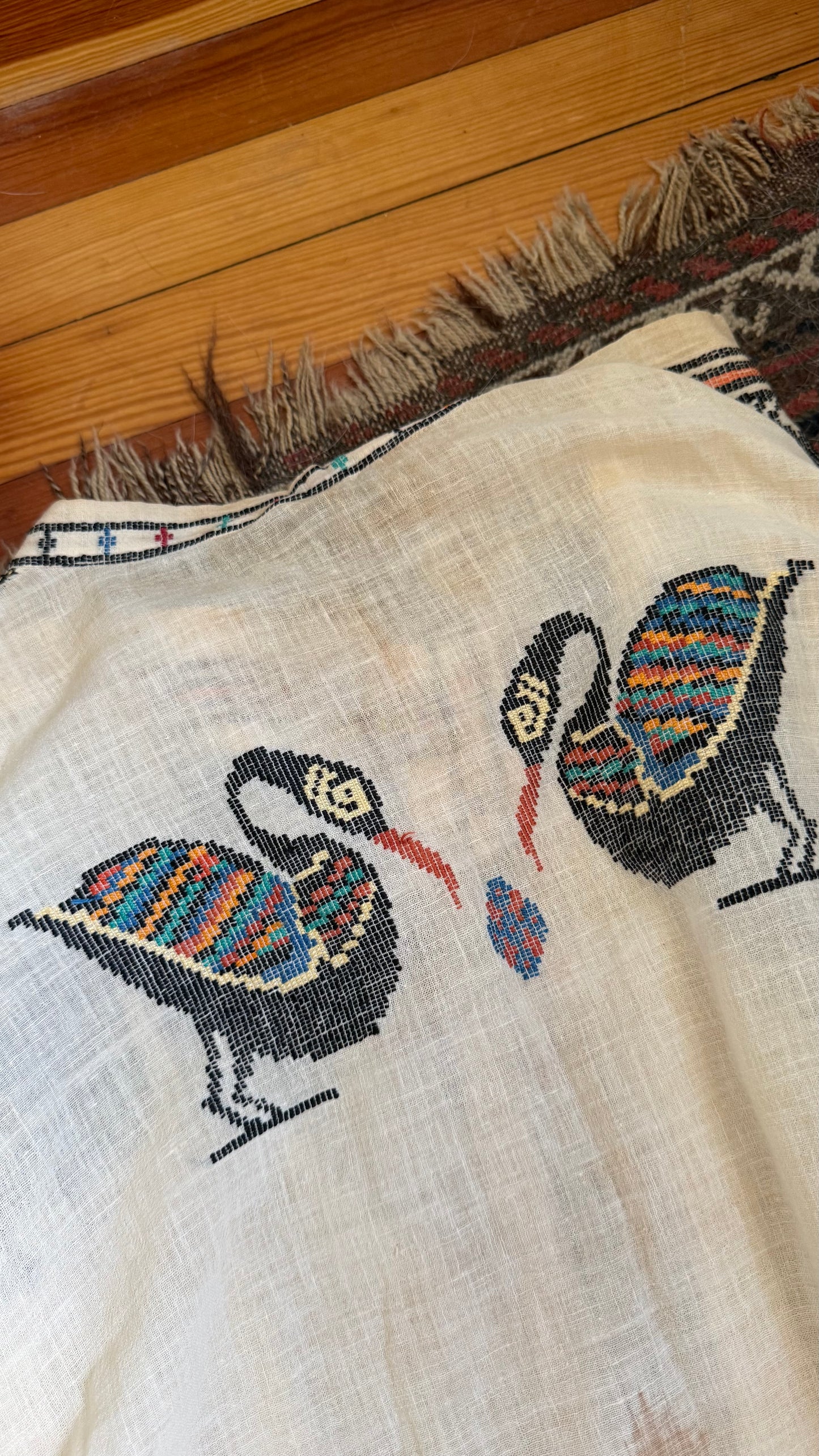 1930s Maybe Older Swan Embroidered Duster