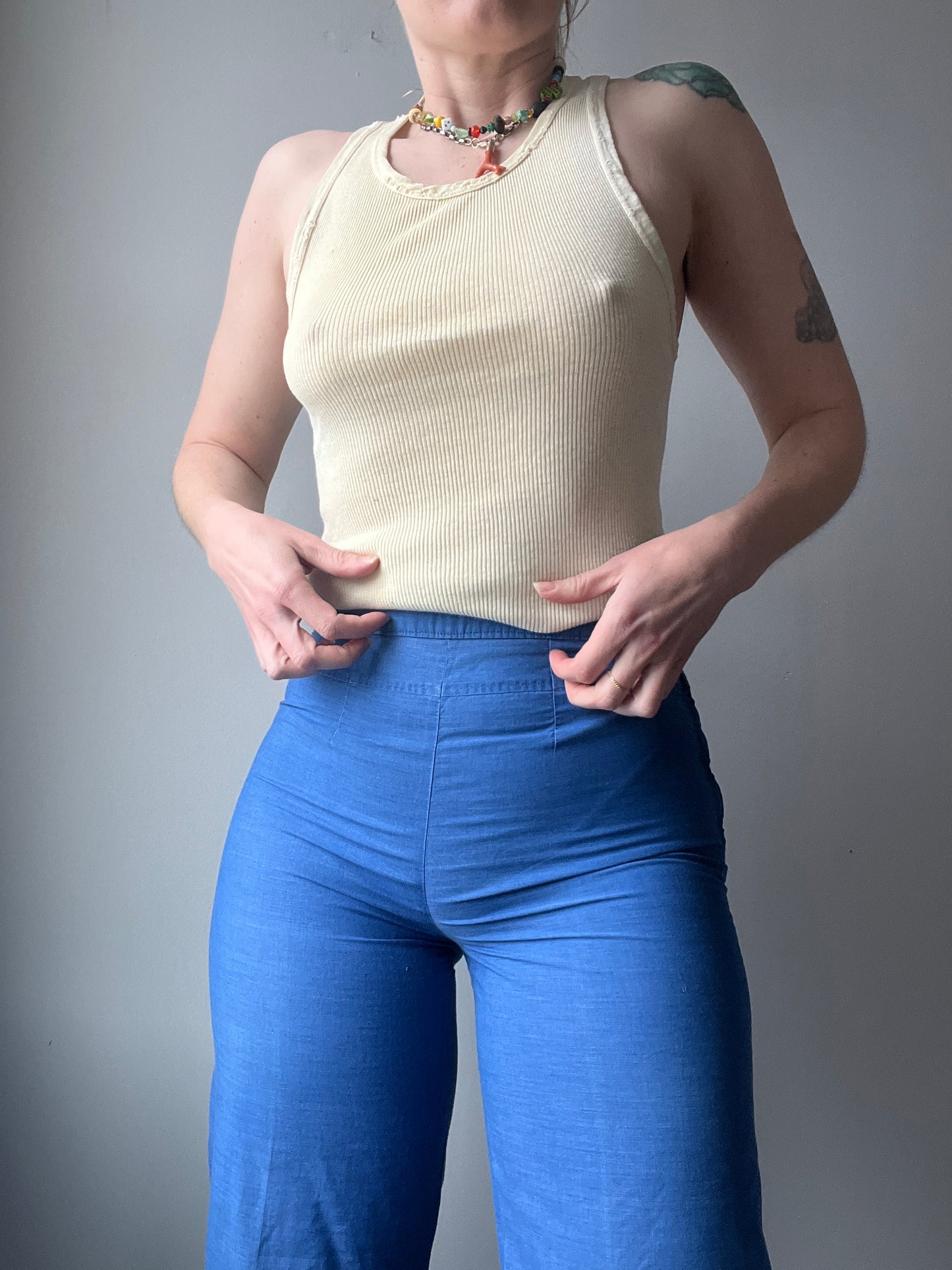 1950s 1960s Side Zip Blue Trousers