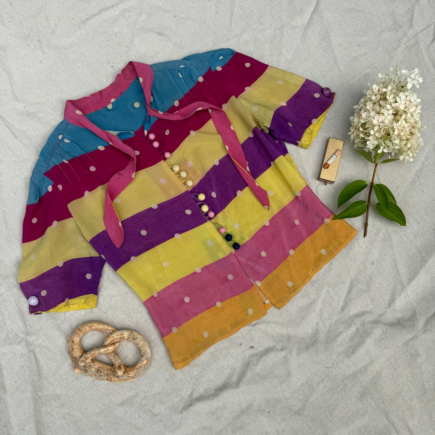 1930s Sorbet Striped & Polka Dot Silk Blouse