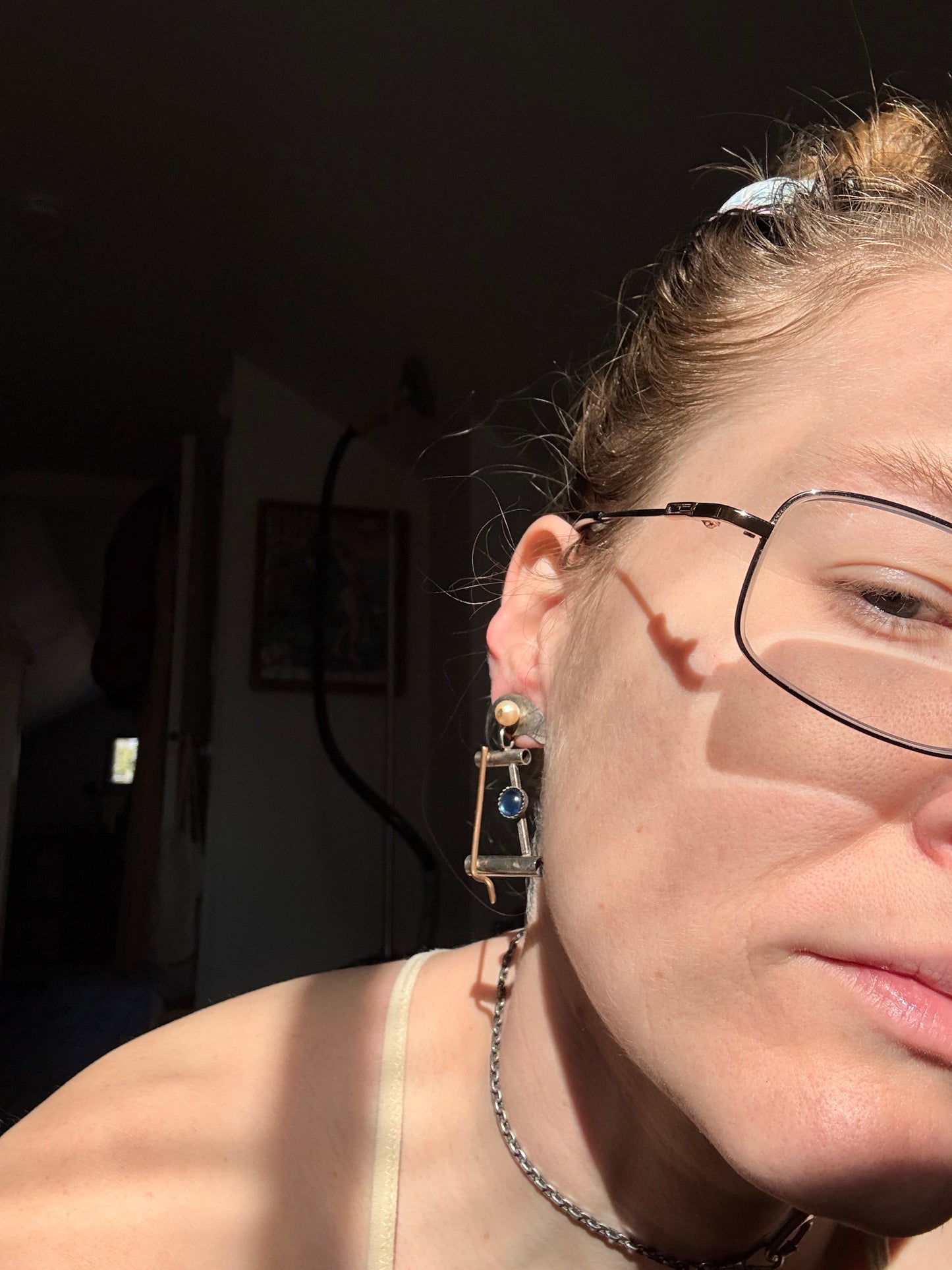 925 Silver Made by Hand Earrings with Pearl and Blue Stone