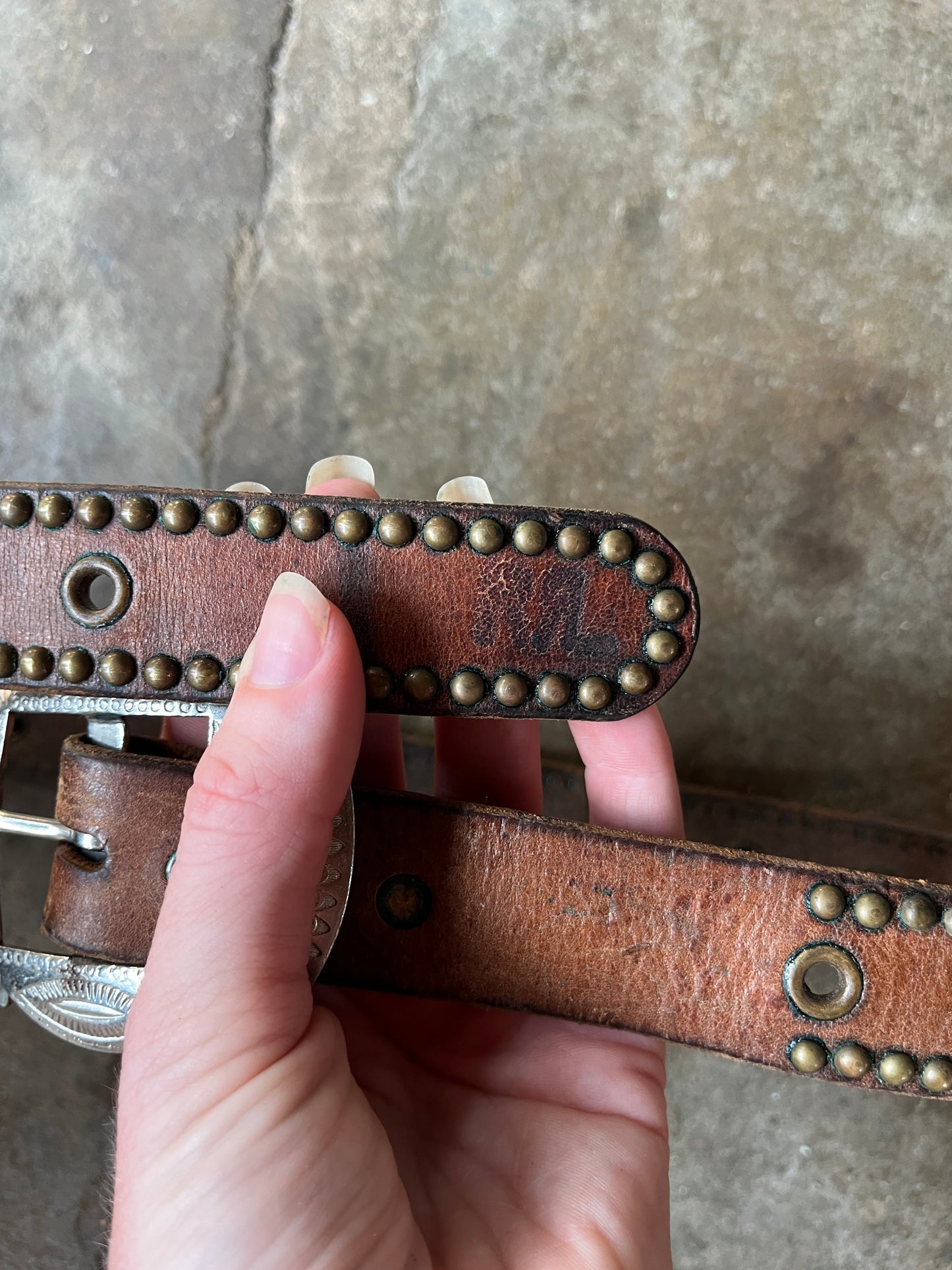 RRL Studded Brown Leather Belt