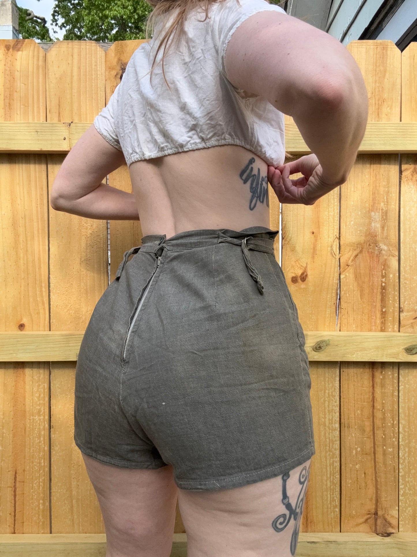 1940s Grey Shorts with Side Buckles