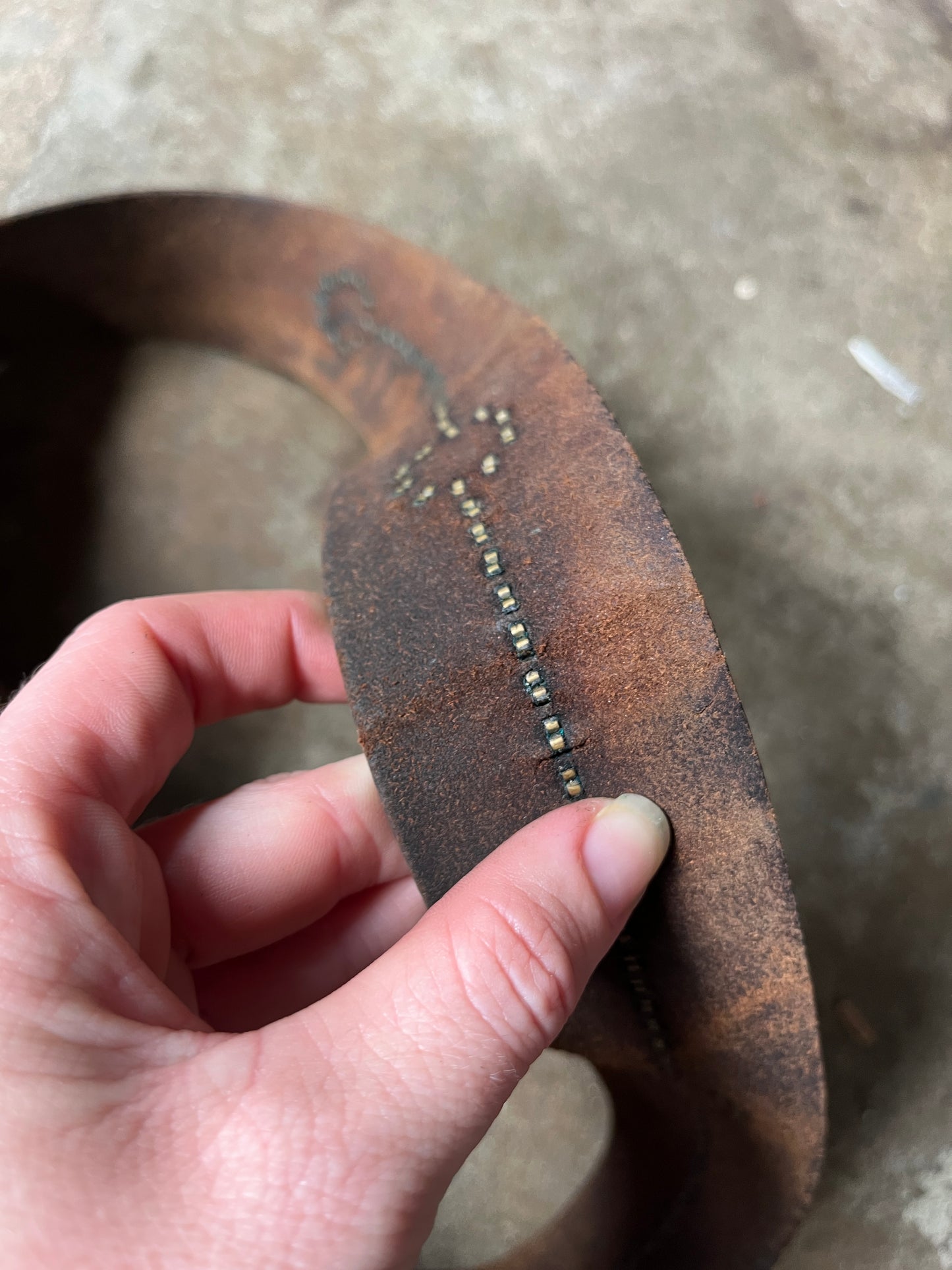 1930s 1940s Brown Leather Belt with Brass Round Studs