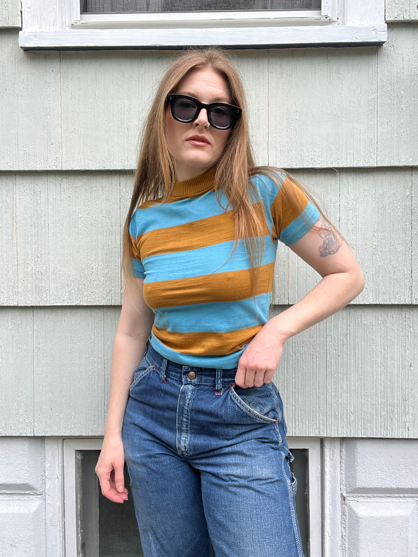 1960s Blue Stripe Baby Tee S