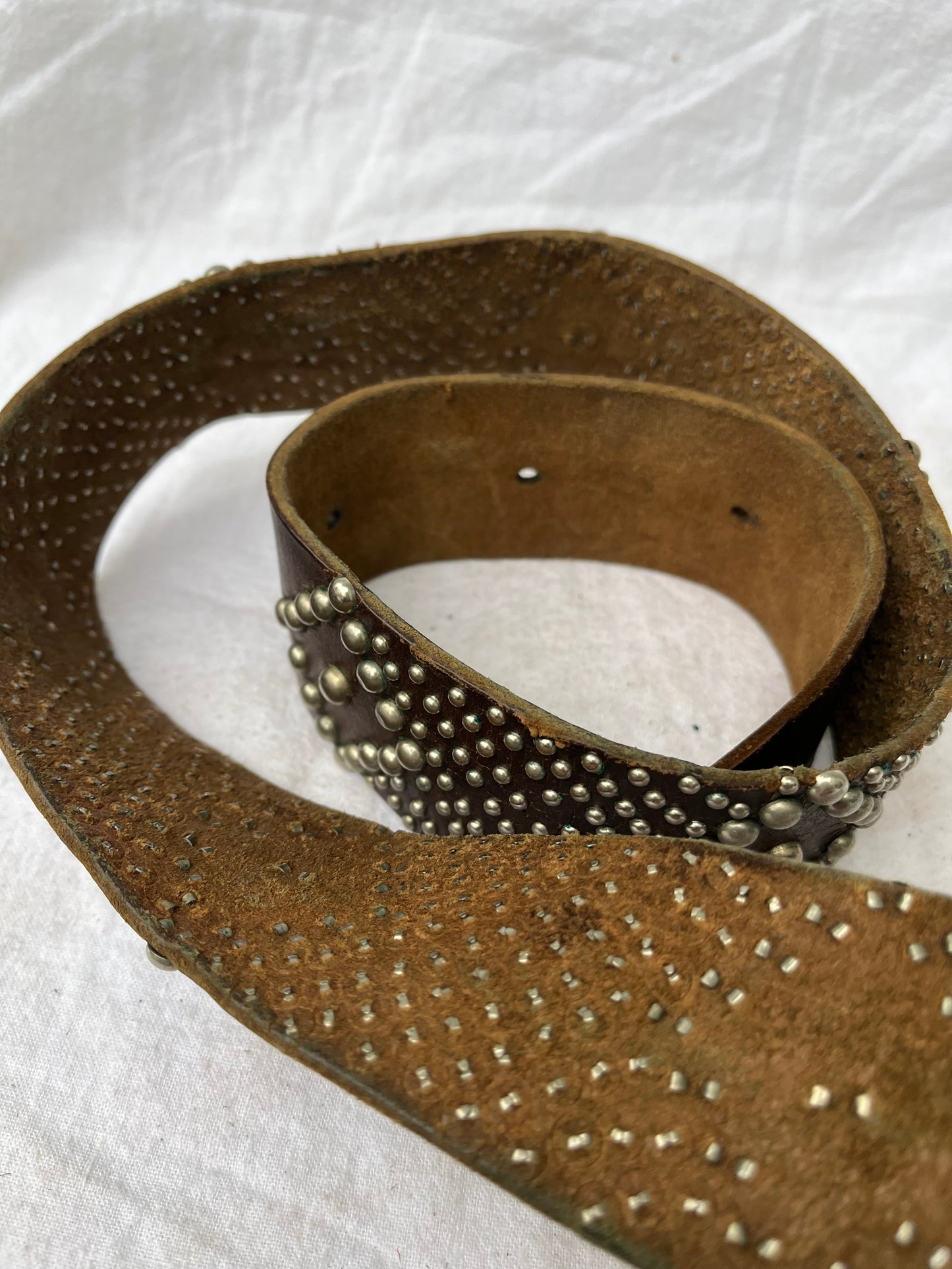 Intensely Studded Wide Brown Leather Belt 34”-40”