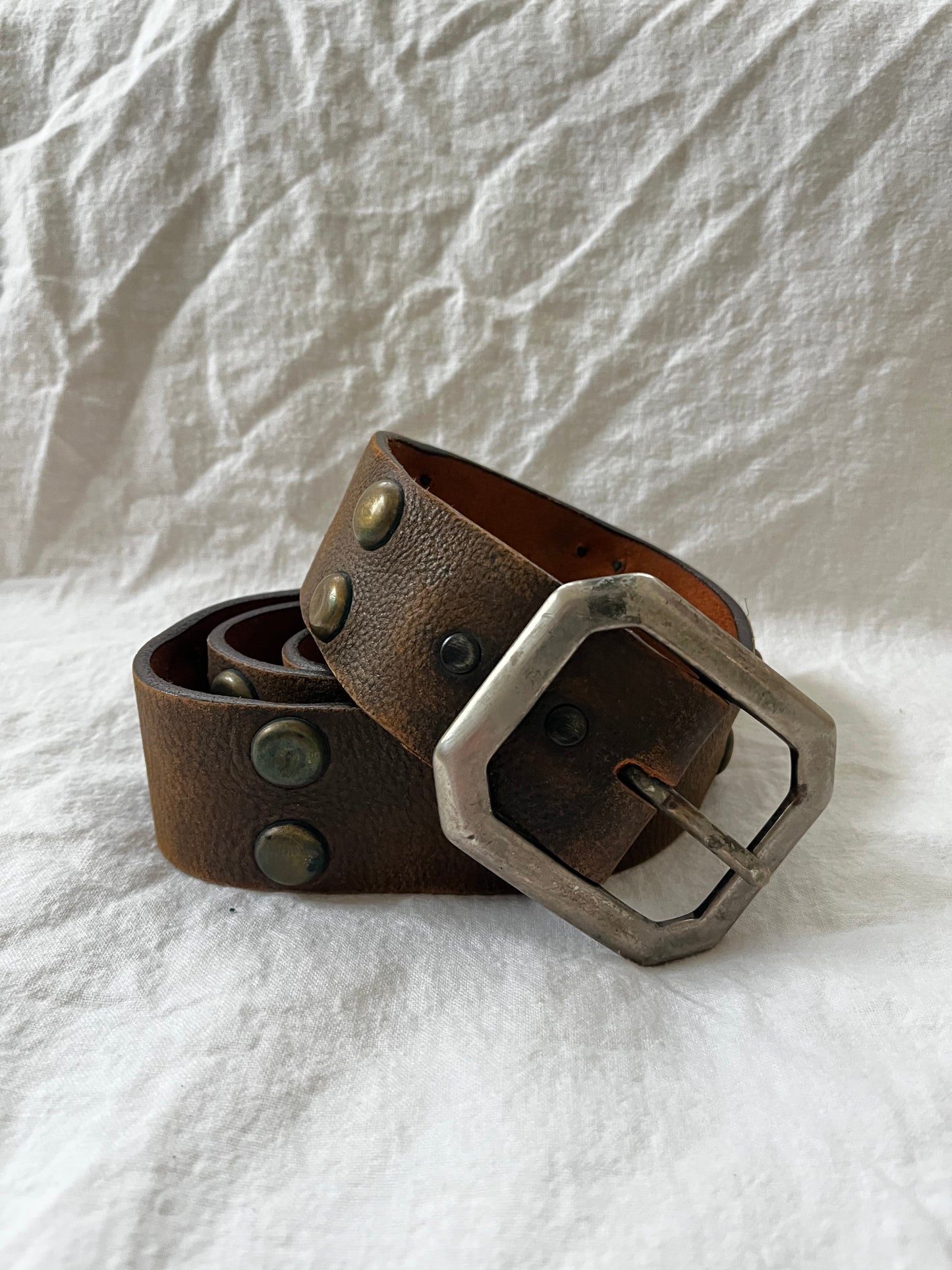 Brown Leather Belt with Brass Studs 32”-38”