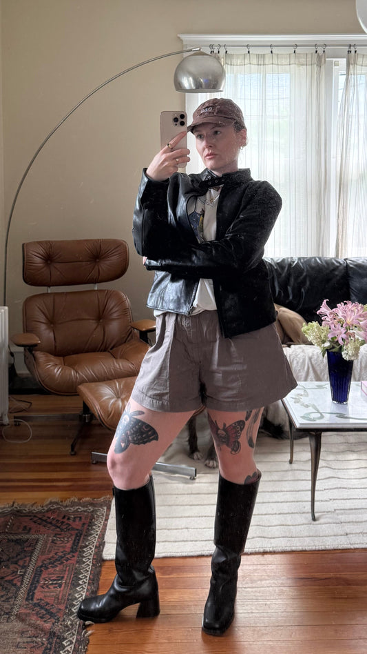 1990s Black Genuine Leather Zip Up Moto Jacket M