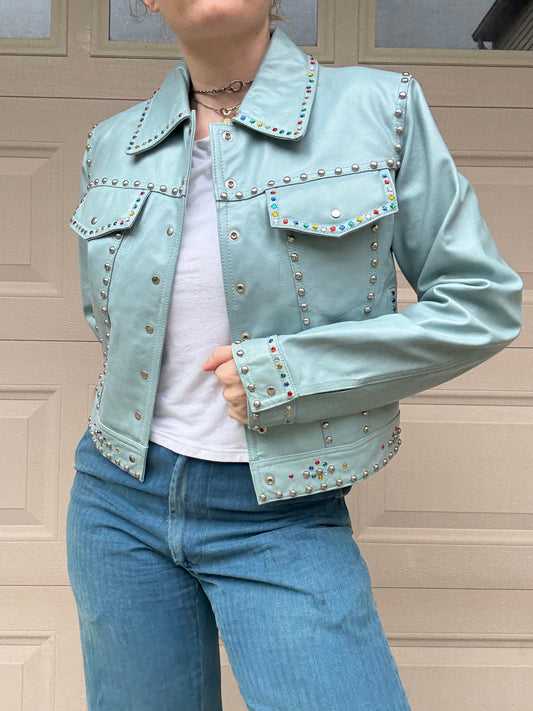 1990s Wilson’s Maxima Blue Studded Leather Jacket