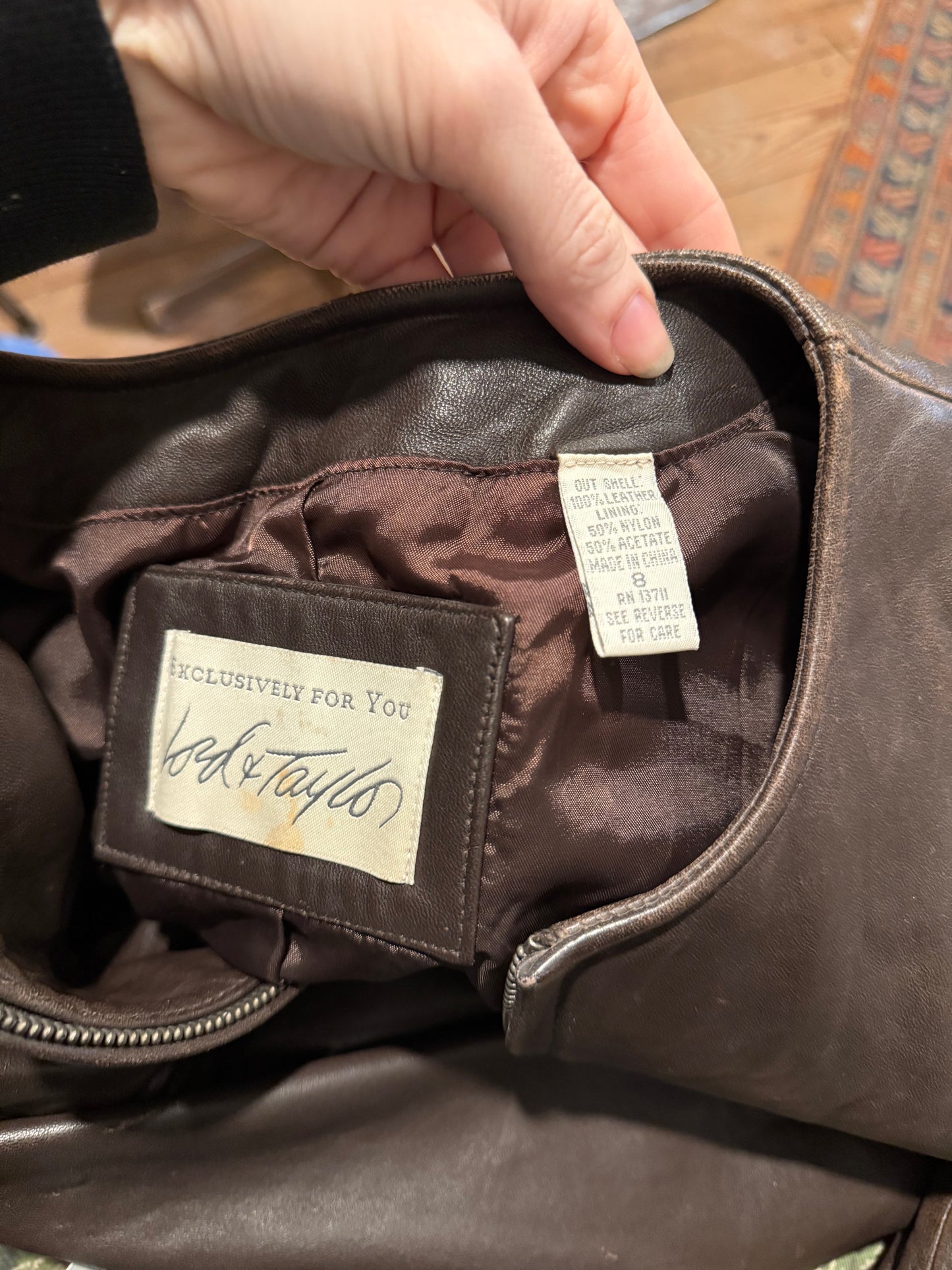 1980s Lord & Taylor Brown Leather Cropped Jacket