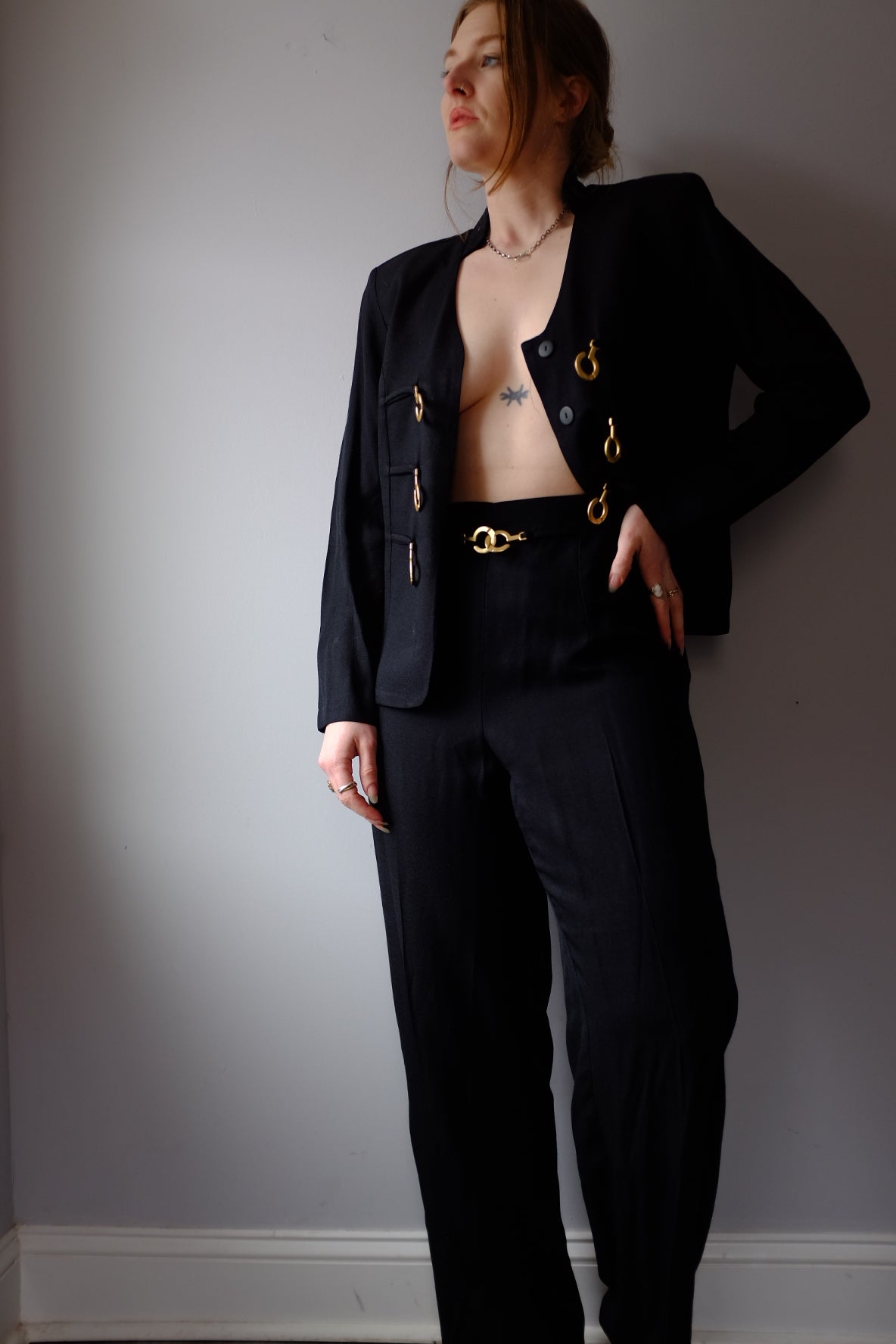 1980’s Black 2 Piece Suit with Metal Closures