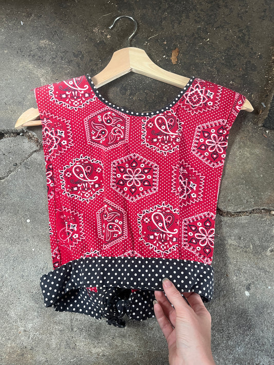 1970s Bandana and Polkadot Cropped Blouse