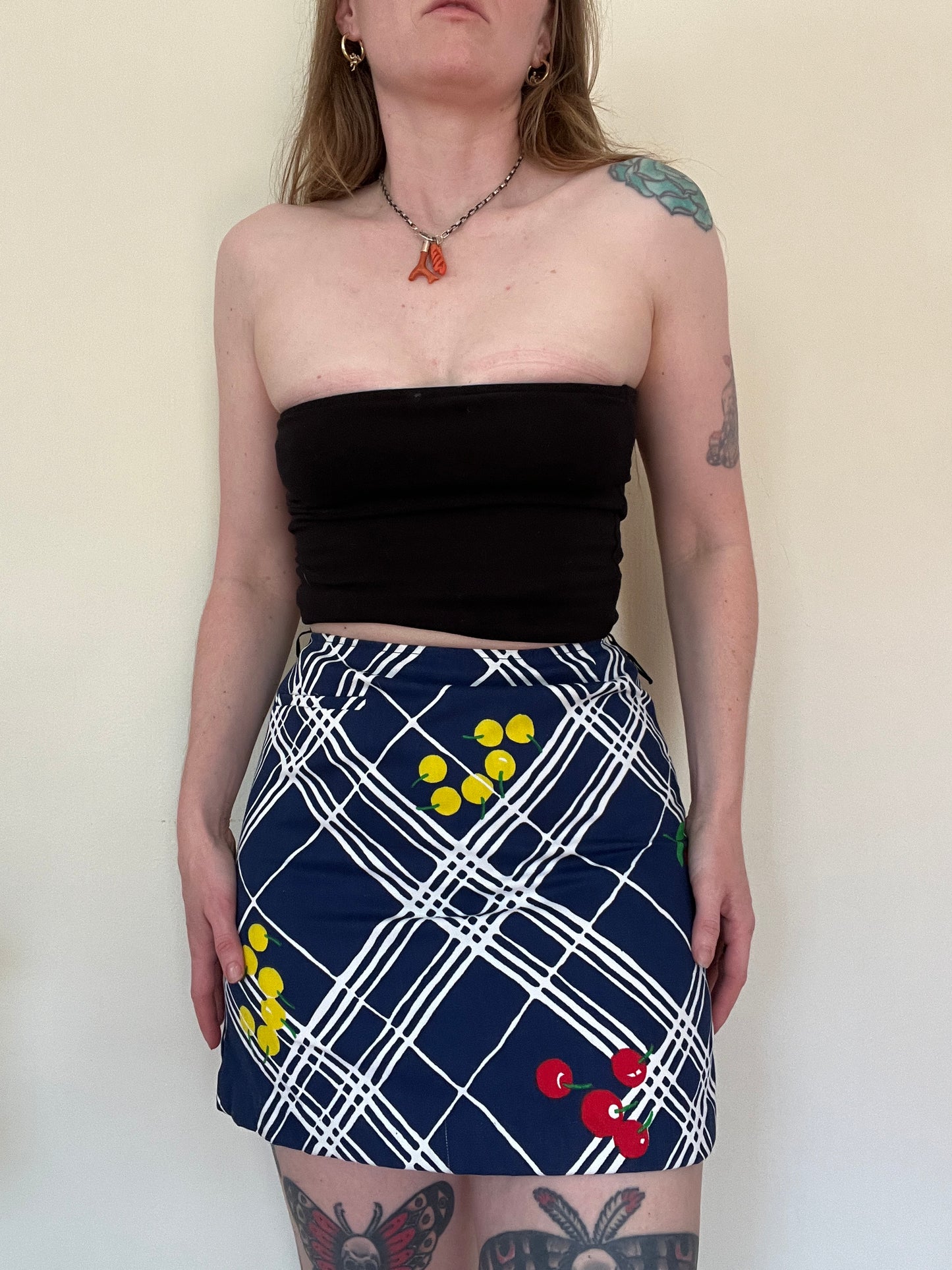 Plaid Fruit 1970s Skort 25”