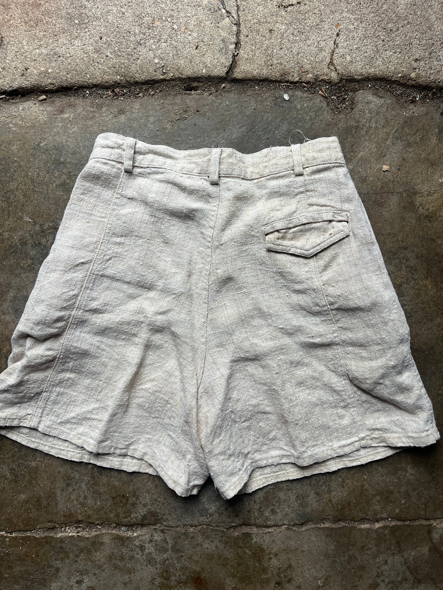 1990s Cream Hemp High Waisted Shorts 24"