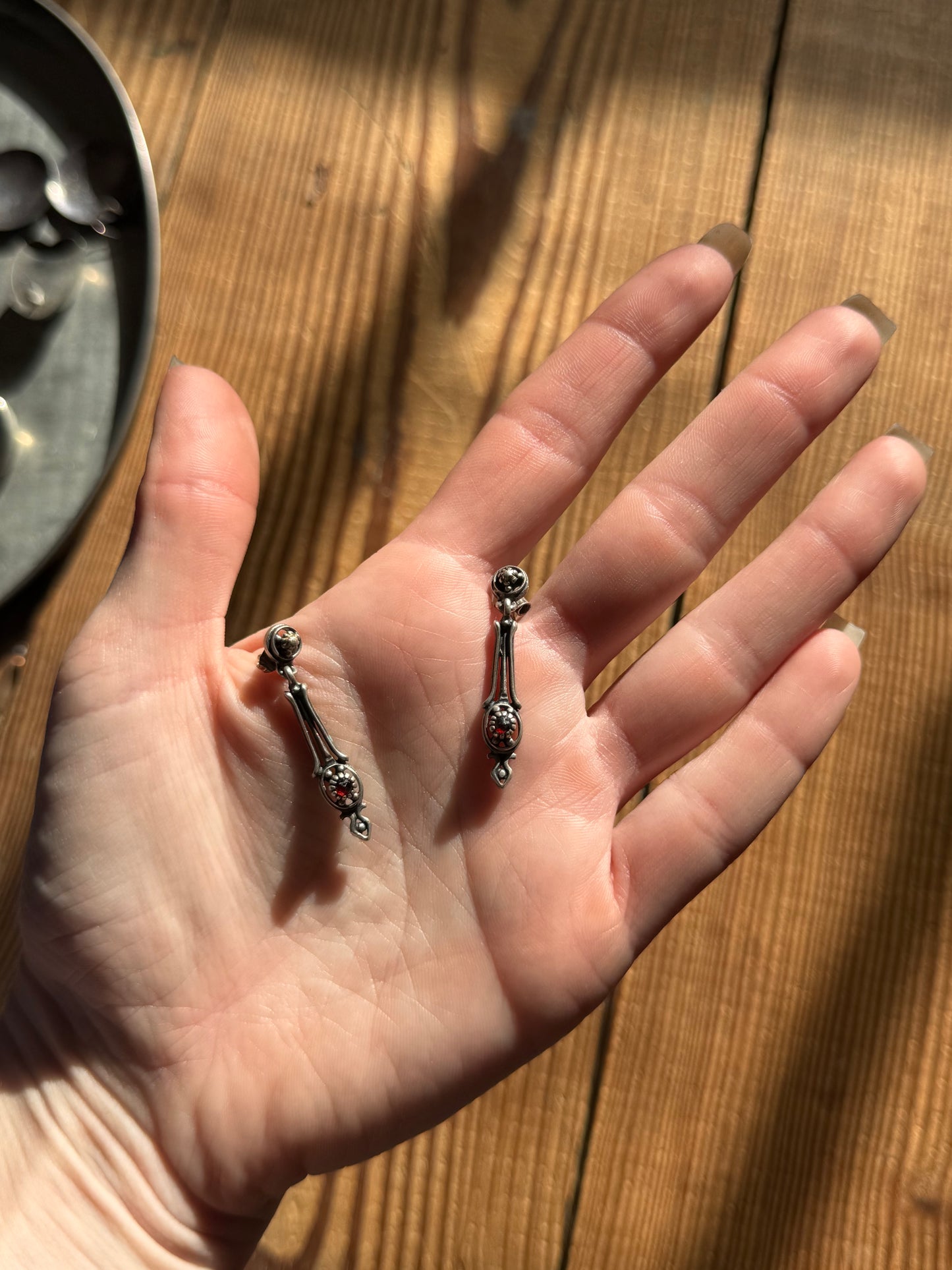 925 Silver & Garnet Stone Hanging Earrings