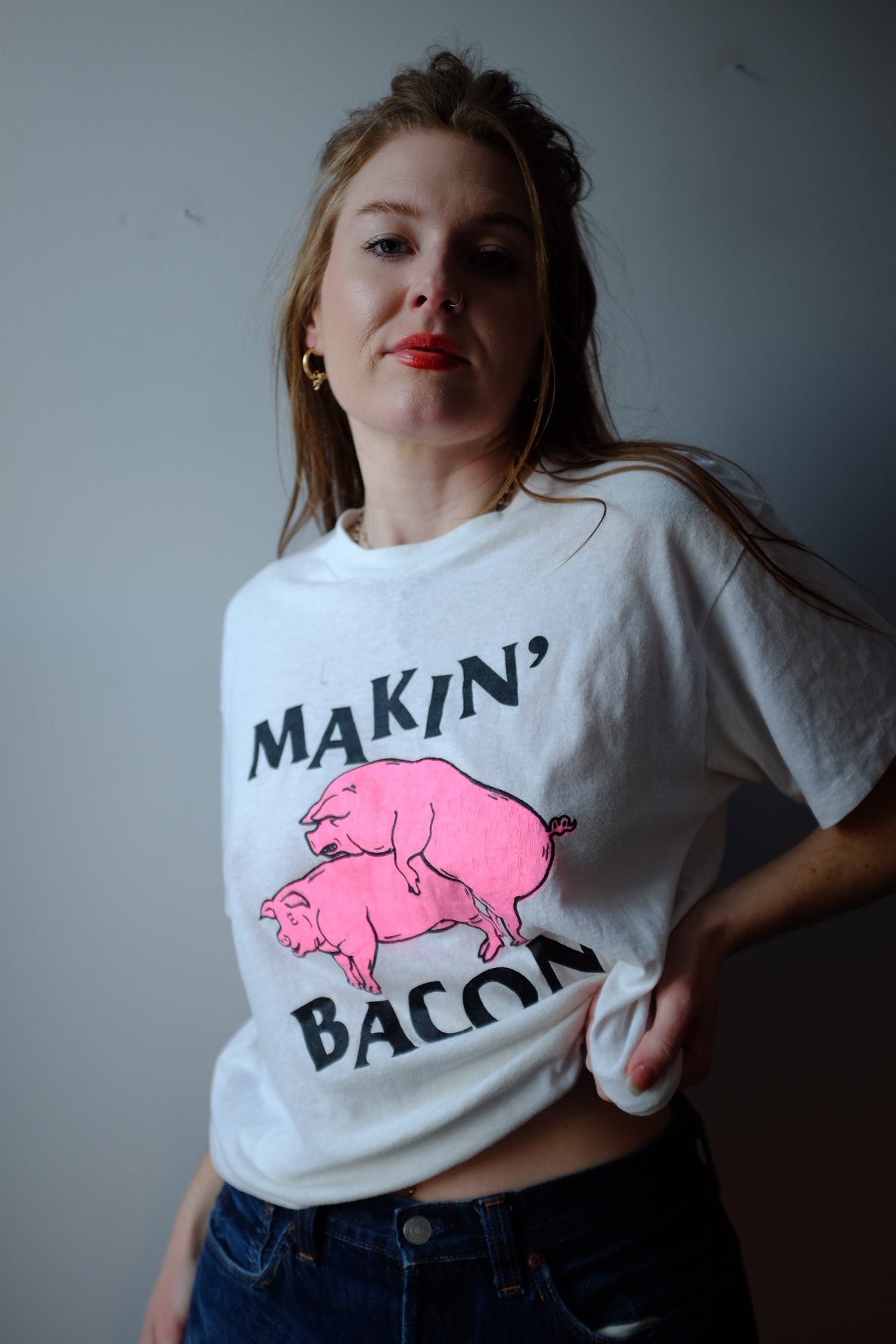 1980s Makin Bacon Tee M Honey Cycle Vintage