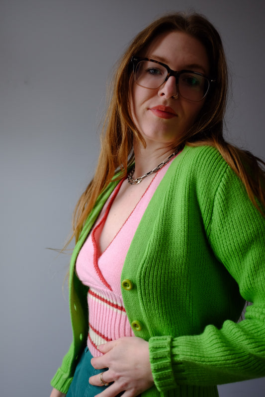 1960’s Lime Green Cropped Cardigan S