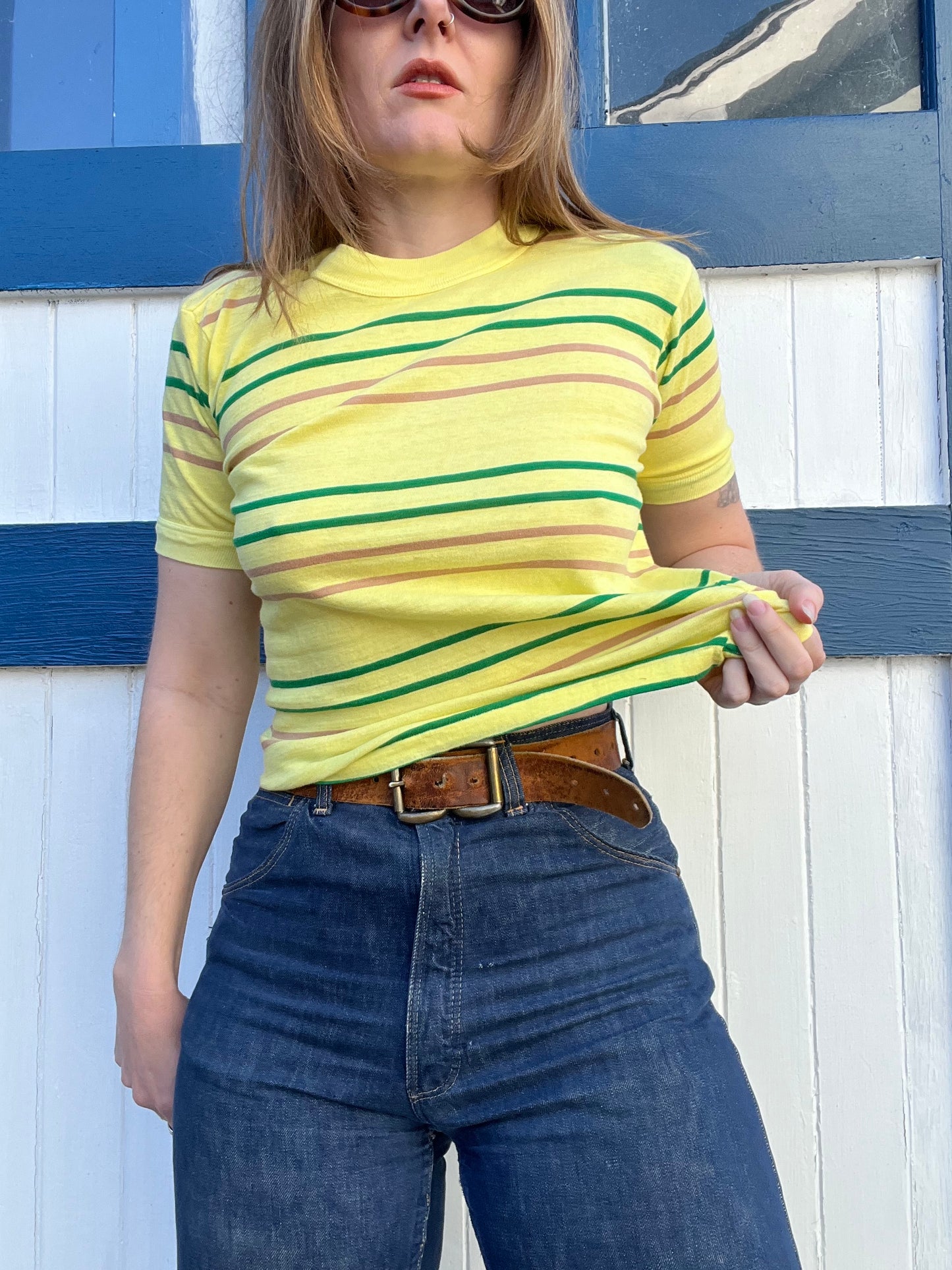 1970s Striped Yellow Shirt S/M