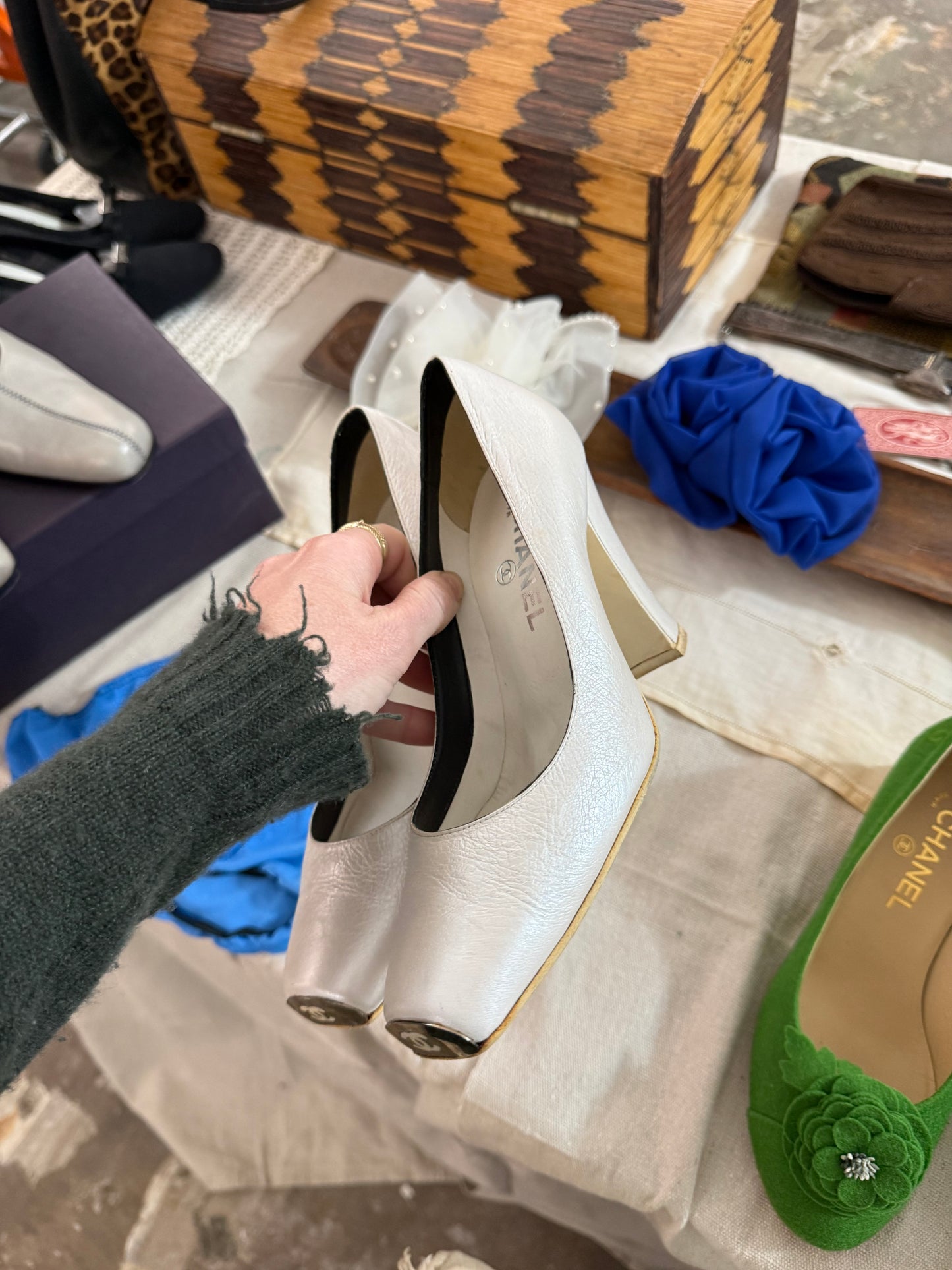 White Chanel Pumps with Metal Toe Box 36.5