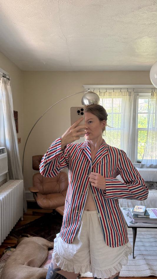 1940s or 1950s Red and Blue Striped Cotton Blazer M