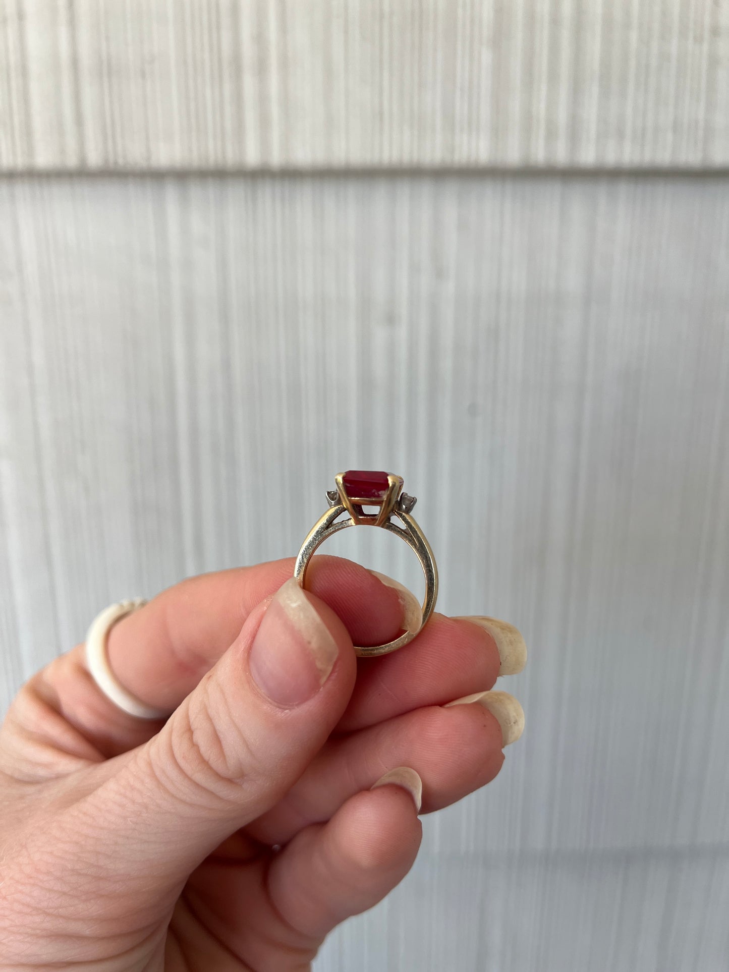 Vintage 14K Emerald Cut Ruby and Diamond Ring Size 6.5