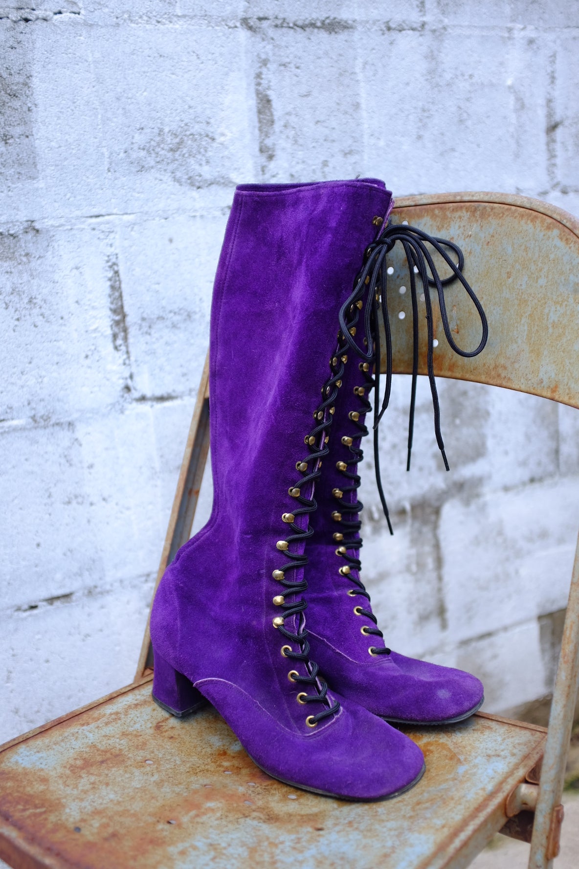 1970s Suede Lace Up High Boots 8/8.5