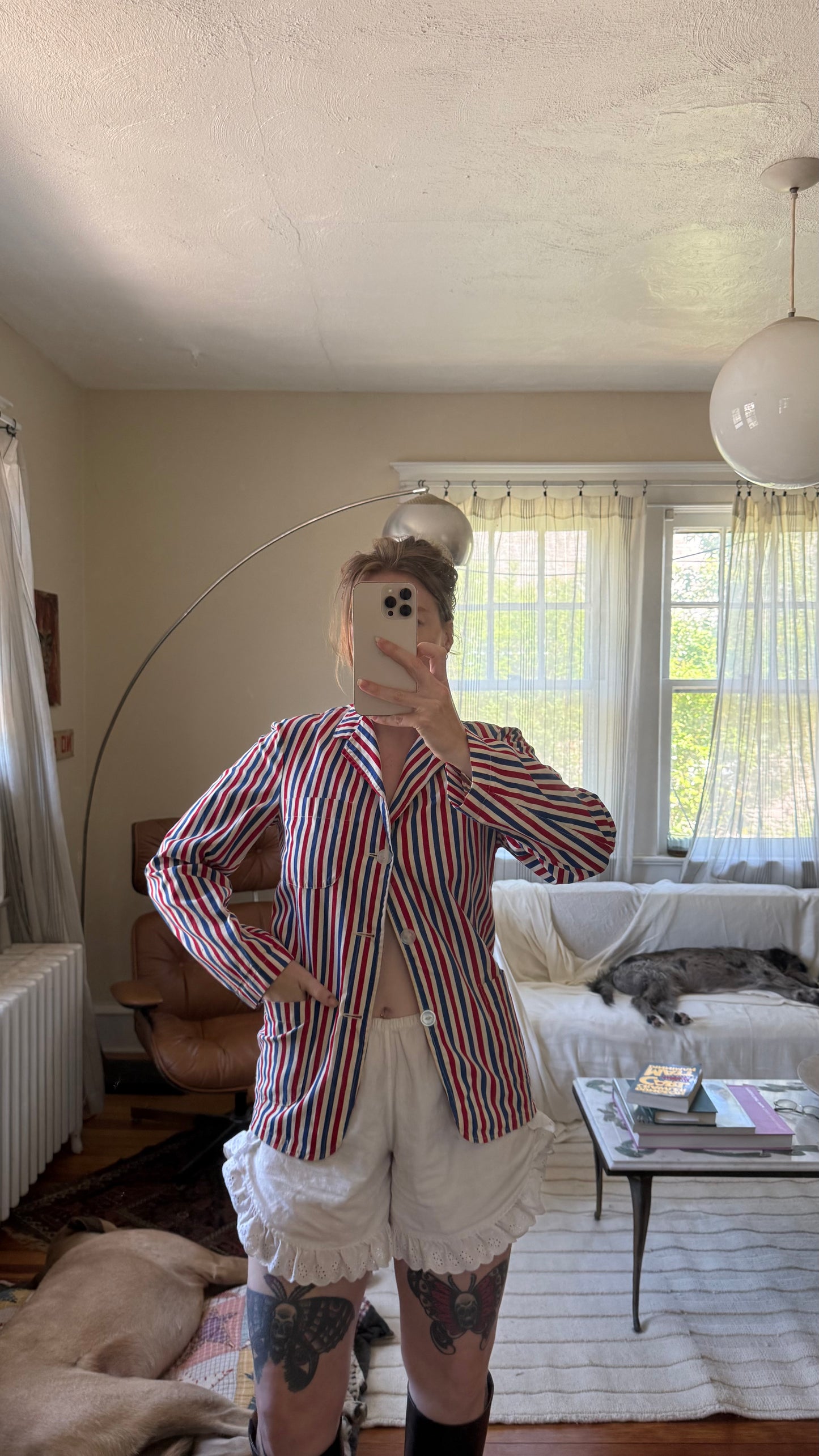 1940s or 1950s Red and Blue Striped Cotton Blazer M