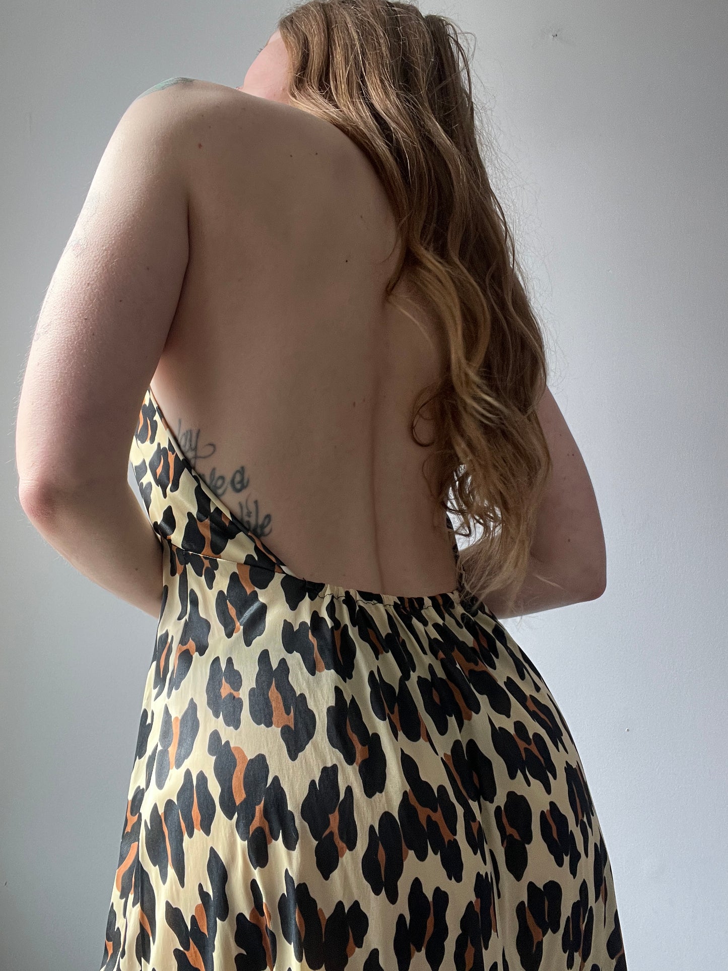 1970s Cheetah Print Low Back Maxi Dress