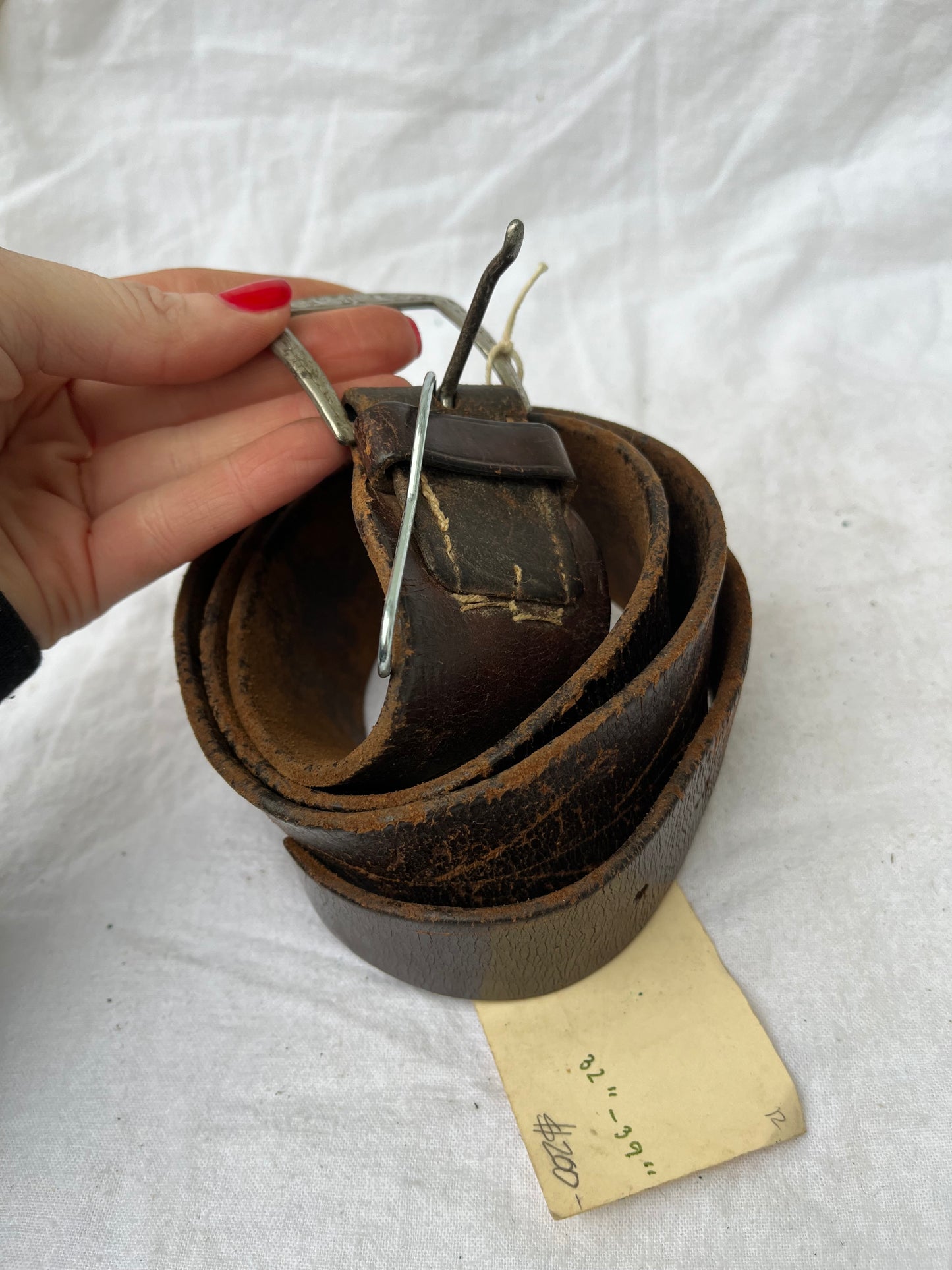 1938 Brown Leather Belt 32”-39”