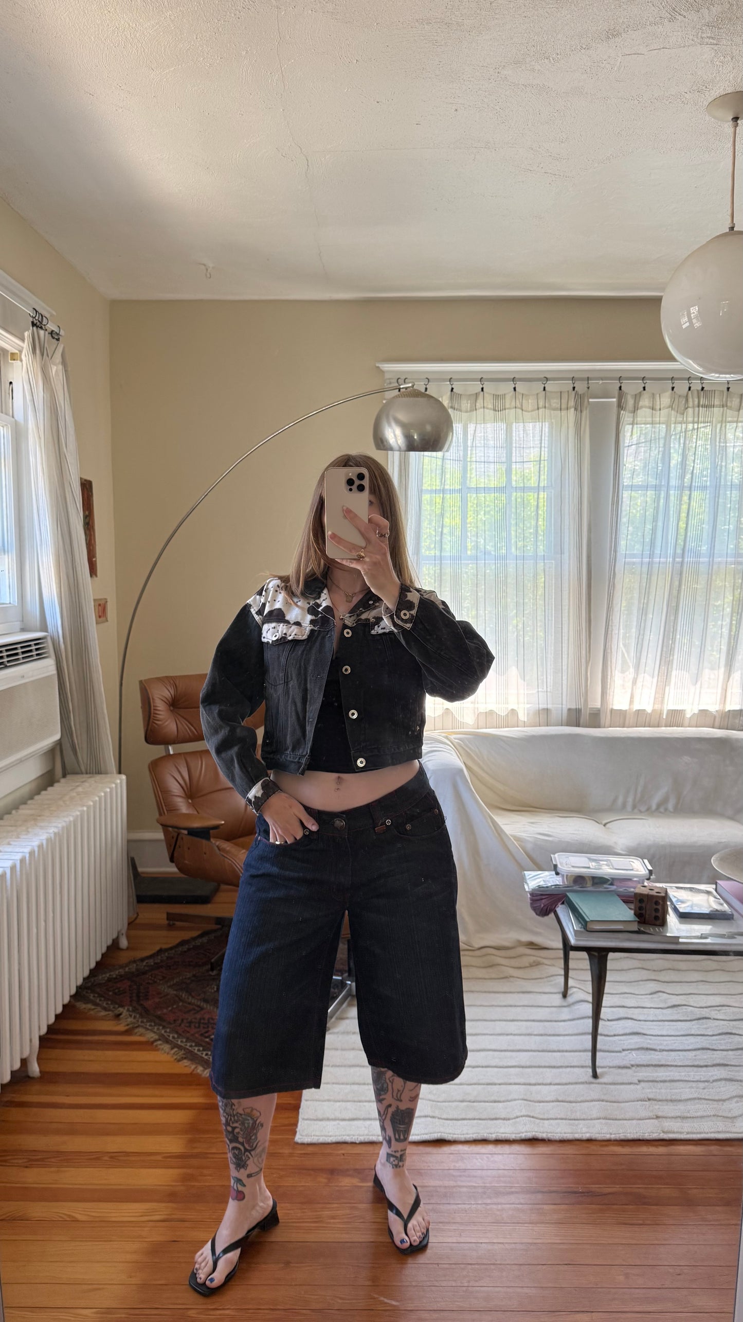 1980s Squeeze Black Denim Jacket with Cow Print