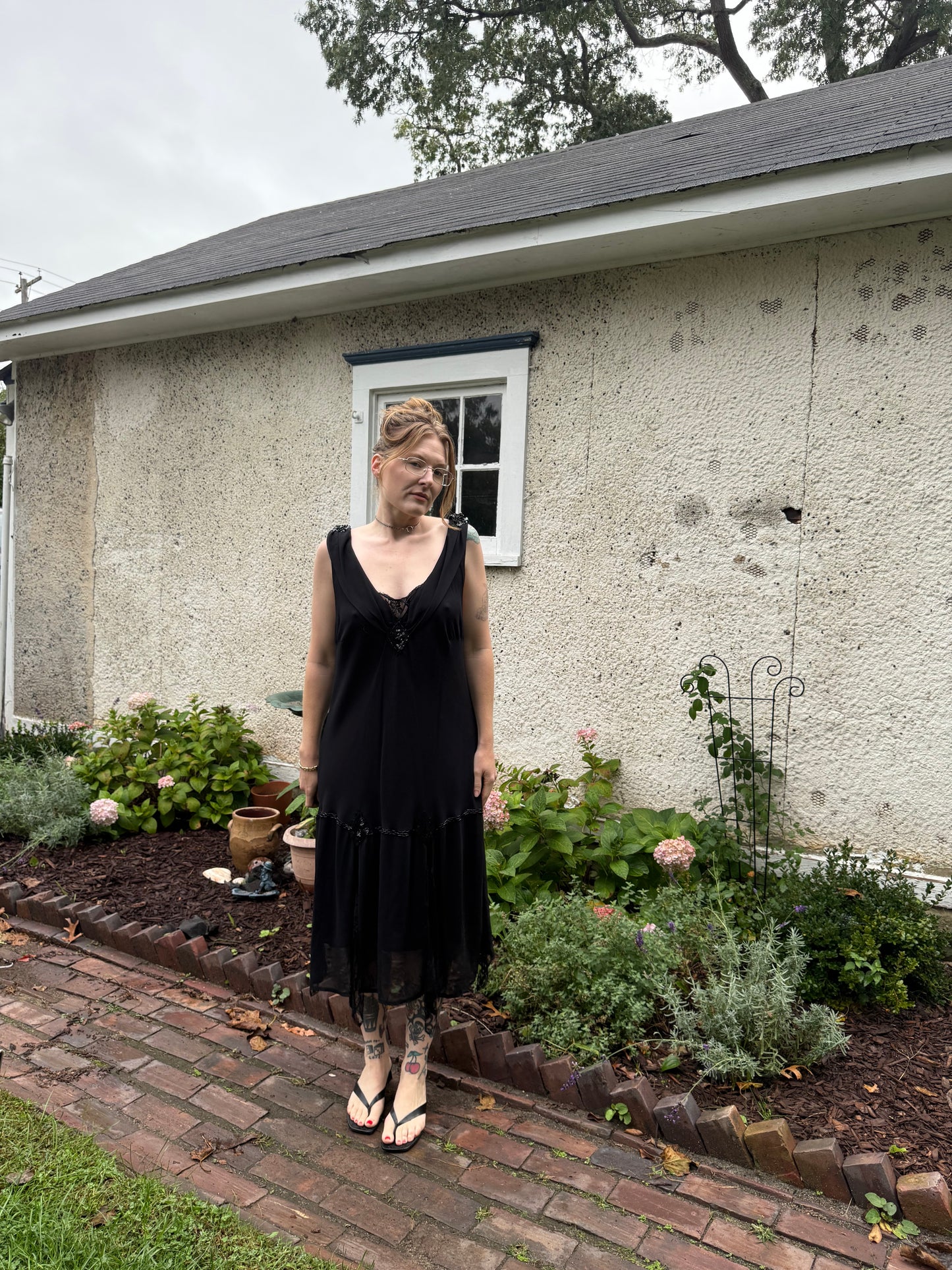 Silk Chiffon Black Flowy Dress