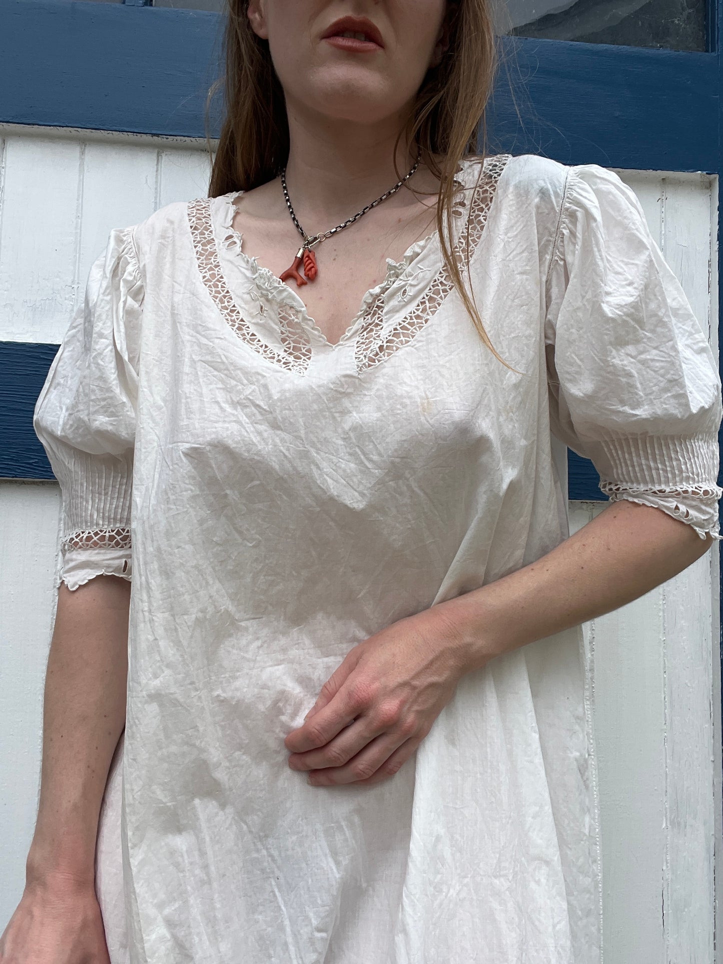 Victorian Antique White Cotton Dress
