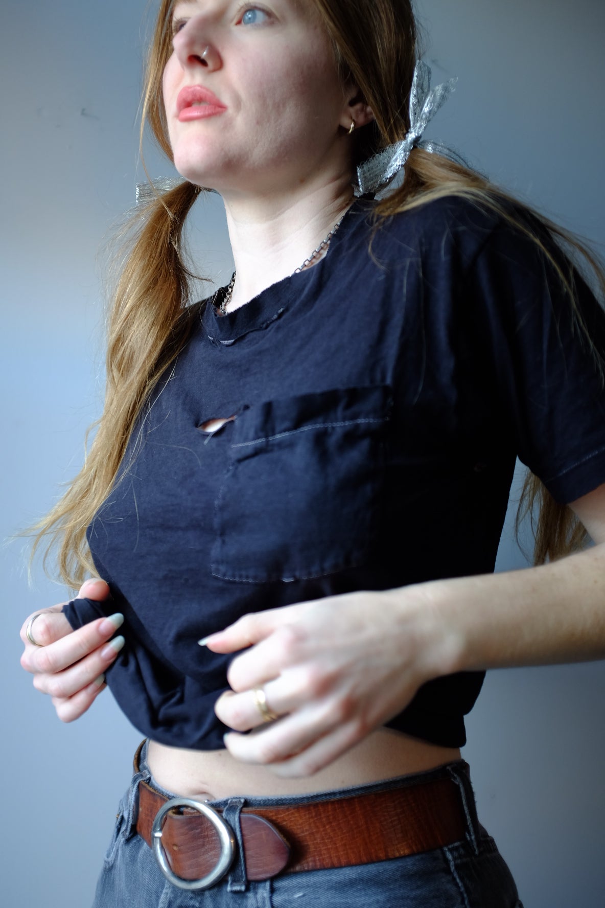 1970s Thrashed Black Pocket Tee