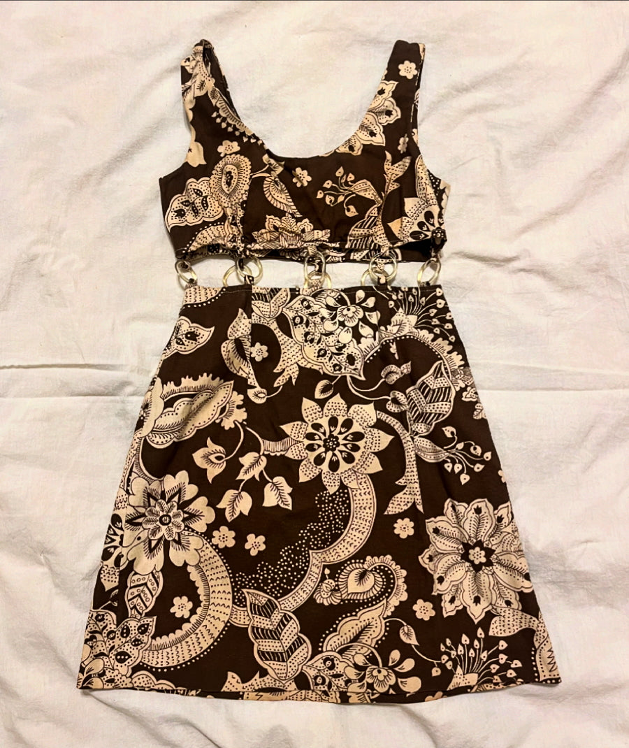 1970s Cut Out O-Ring Mini Dress